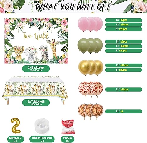 Miniatura 2 de Dos decoraciones de cumpleaños salvajes para niñas 150 piezas de suministros para fiesta de segundo cumpleaños, arco de globos de safari en la