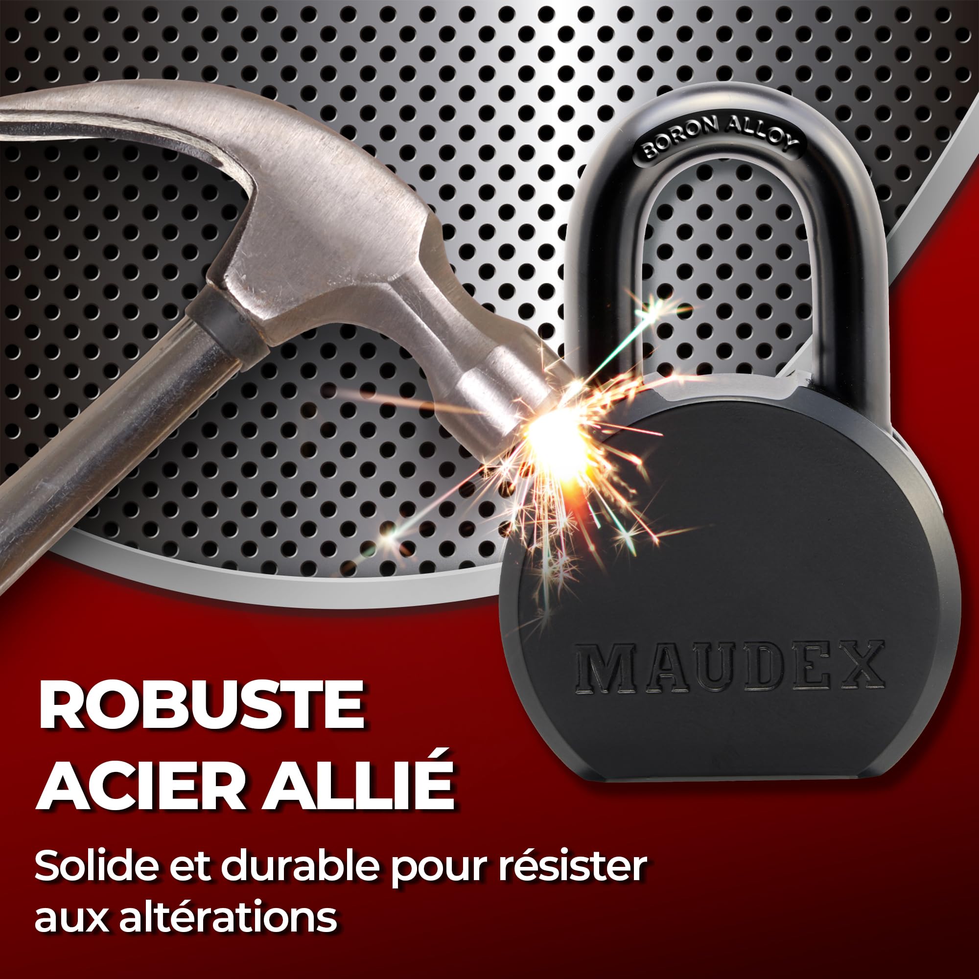 Maudex® PML65 Cadenas Conteneur avec 5 Clés - Anse 12 mm Résistance Maximale aux Coupures, Corps Acier Renforcé | Antivol de Sécurité pour Portail, Garage, Remorque Attelée