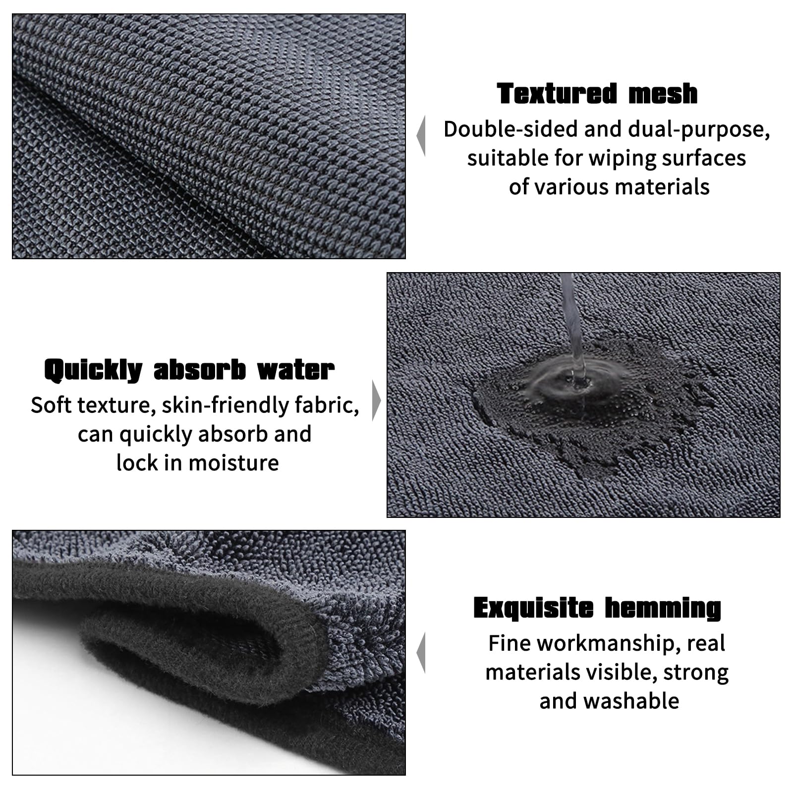 Panno Asciugatura Auto 3 Pezzi Microfibra - 40x40cm Ultra Assorbente | Per Doccia, Vetri E Auto