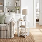 Round End Table with Storage Shelf,3 Tier Modern Side Table, Sofa Recliner Side Table,Accent Coffee Table,Nightstand for Living Room Bedroom for Small Spaces,19.7" D x 21.7" H (White)