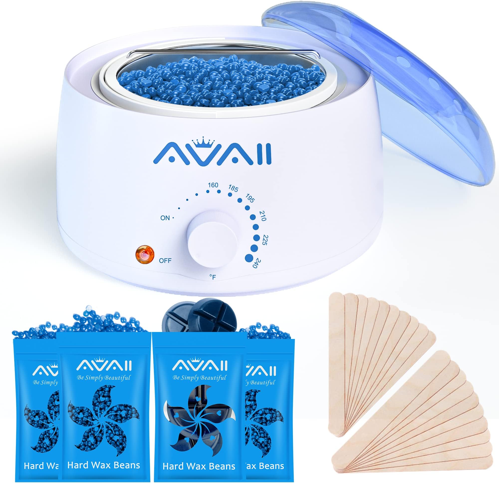 AVAII Wax Pots for Waxing Professional with 3 Packs(300g/total) Wax Beads, 1pc Wax Block, 20pcs Wax Applicator Sticks, Wax Pot Starter Kit Hair Removal for Full Body, Legs, Face, Eyebrow