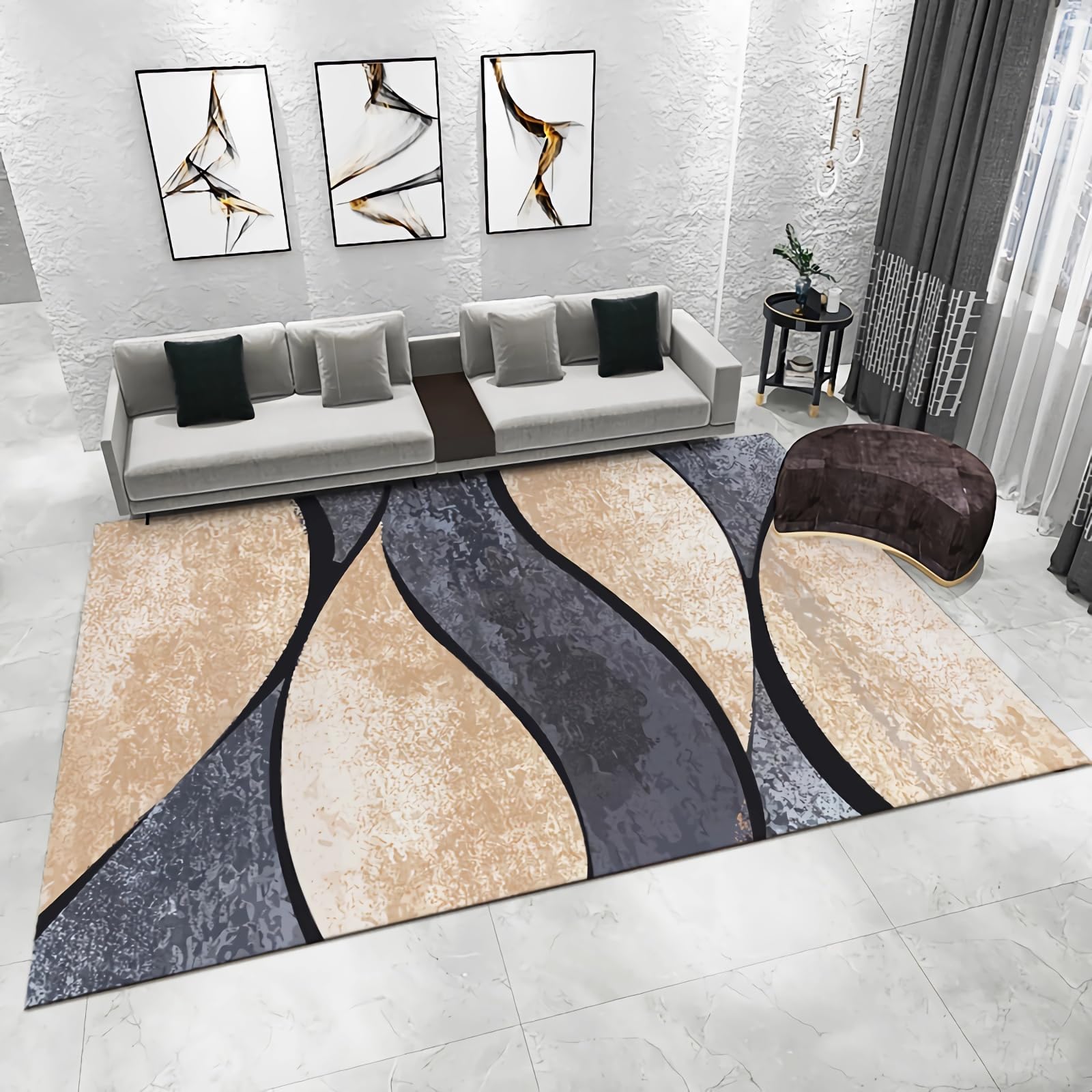 Tapis de sol pour salon marron et gris géométrique pour sublimer votre salle à manger 200x300