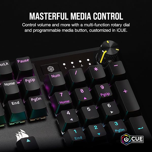 CORSAIR K70 CORE RGB Mechanical Wired Gaming Keyboard with Palmrest – Pre-Lubed MLX Red Linear Switches, SOCD, ABS Painted Keycaps, Sound Dampening, Media Control Dial, QWERTY UK – Black - 5
