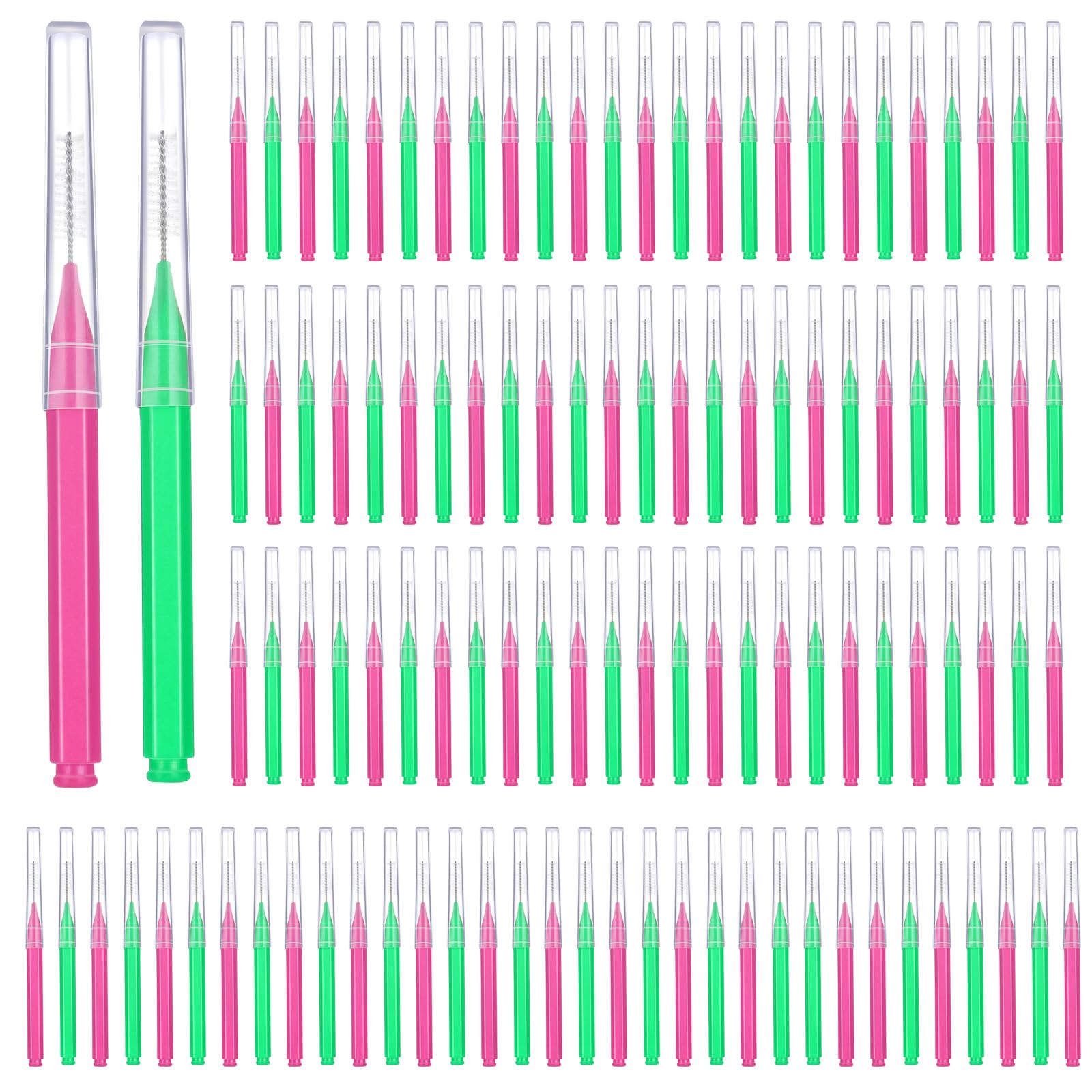 Patelai 100 Pcs Braces Dental Brushes,Green,Pink,Mixed Size