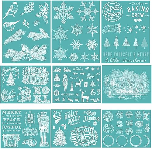 Miniatura 15 de BAOFALI Plantilla de serigrafía con temática navideña, impresión de serigrafía autoadhesiva reutilizable, para decoración/impresión