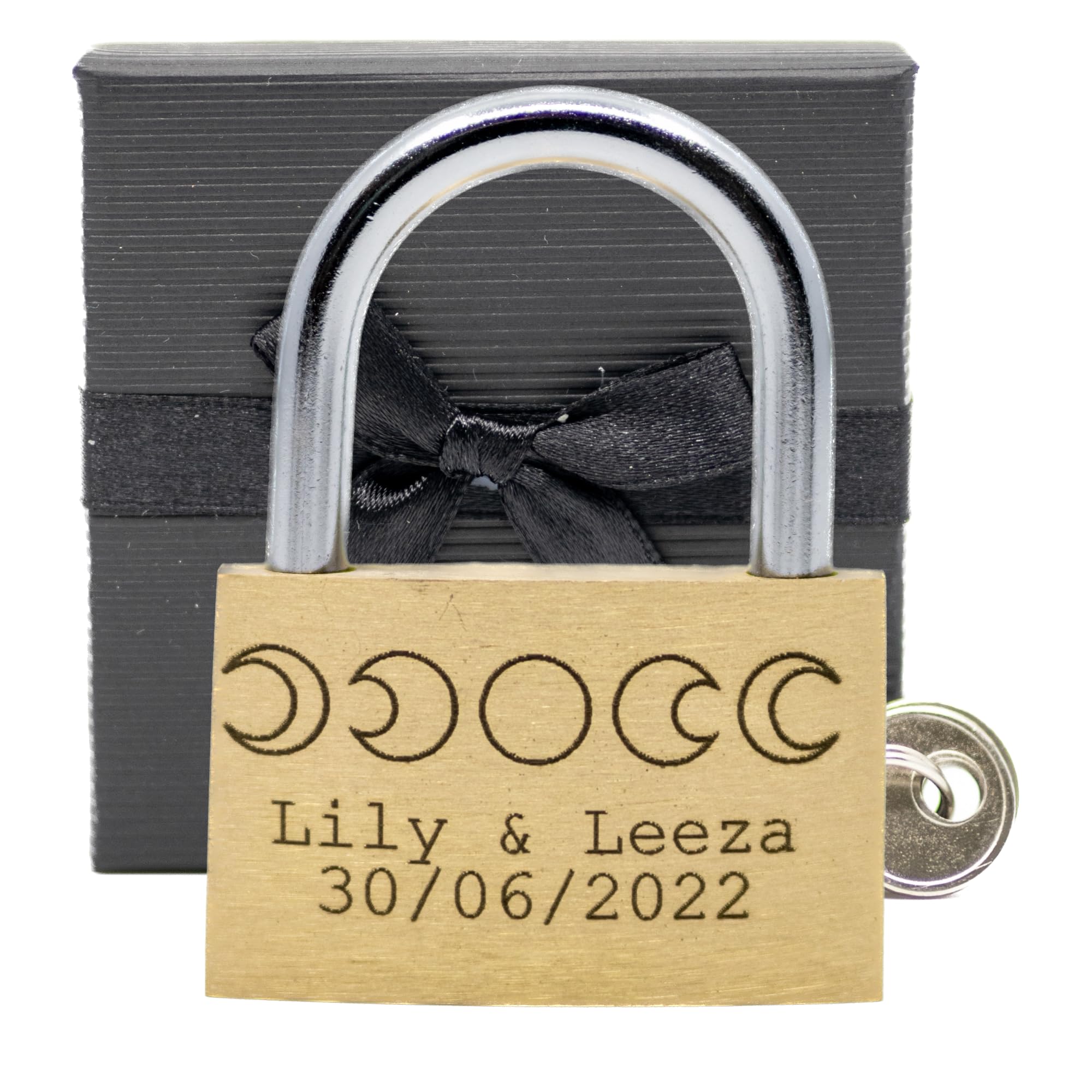 Engraved Love Padlock, 23 Styles, Bold Permanent Engraving + Gift Box. 40mm. Locks of Love ♡ (Hollow Moons, 40mm)