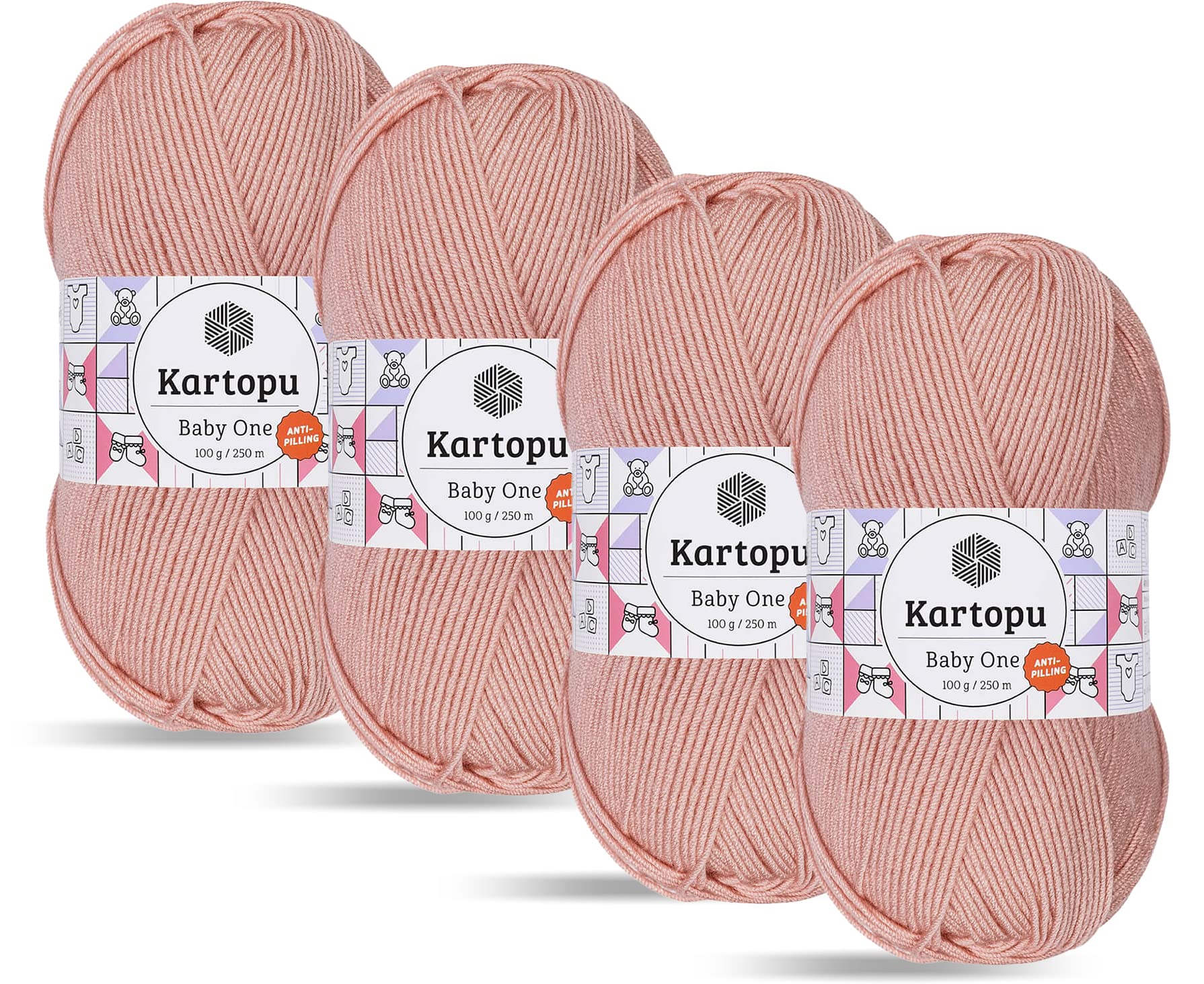 Kartopu Baby One,Baby Knitting Yarn,(4Pack),Anti-Pilling (Low-Pilling) Featured,Each Skein/Ball 100 g (3.5 oz) (Dirty Puppy Mouth 258)
