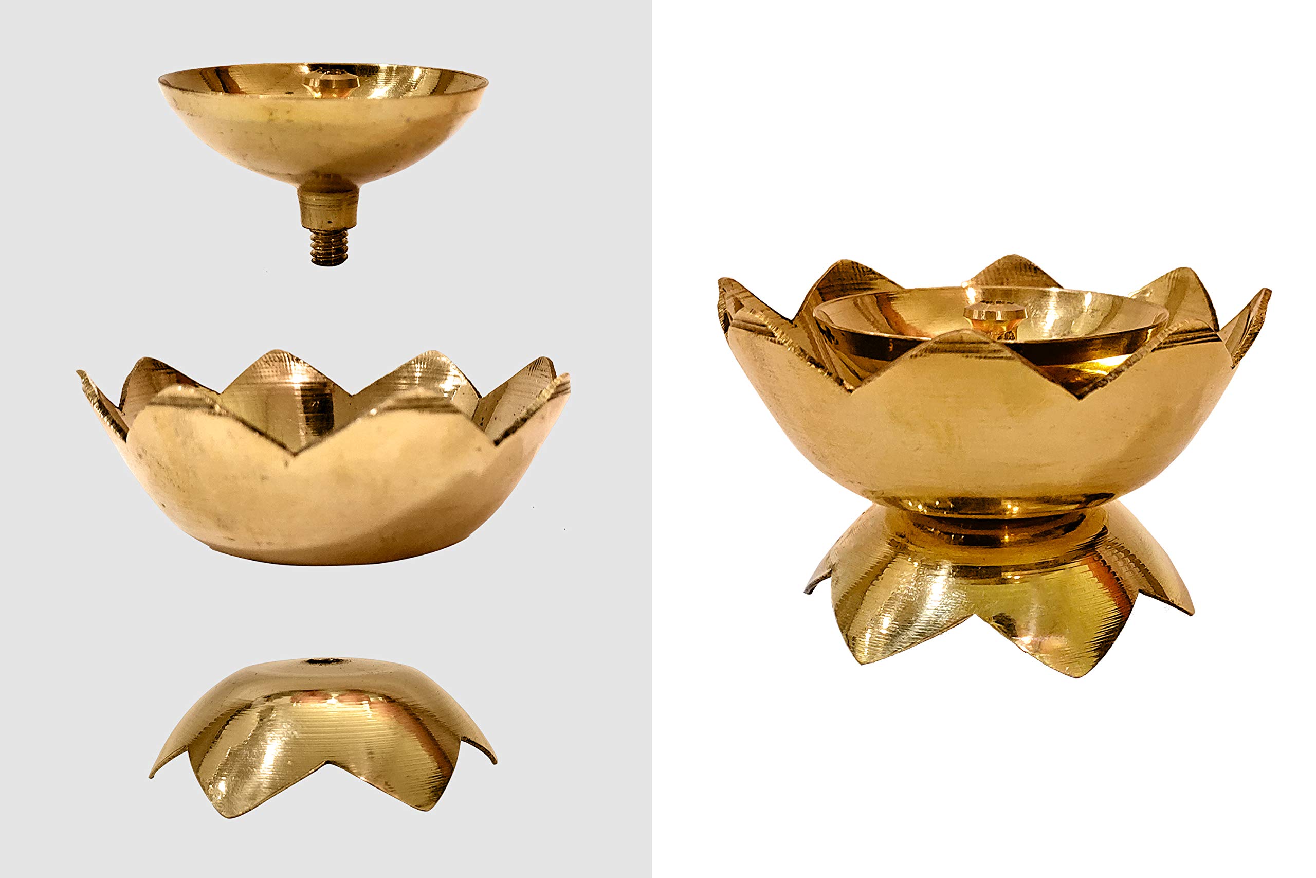 Artigiano Diya In Ottone A Forma Di Fiore Di Loto – Lampada Ad Olio Tradizionale Indiana Per Puja E Diwali, 8x5 Cm