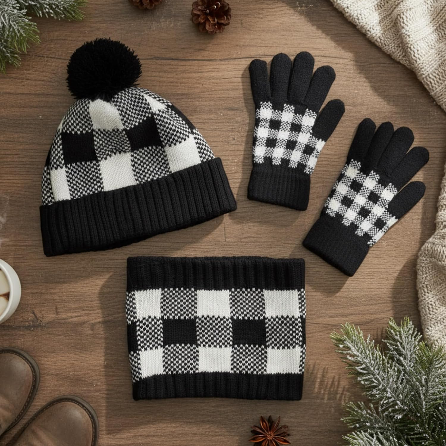 Kids Winter Hat Scarf Gloves Set Knit Fleece Lined Beanie Cap Neck Warmer Mittens for Toddler Boys Girls 3-8 Years - Image 4