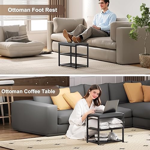 Miniatura 4 de ZHOOGE Otomana pequeña con almacenamiento, taburete de tocador de piel sintética, otomana de pies, taburete cuadrado de maquillaje para espacios