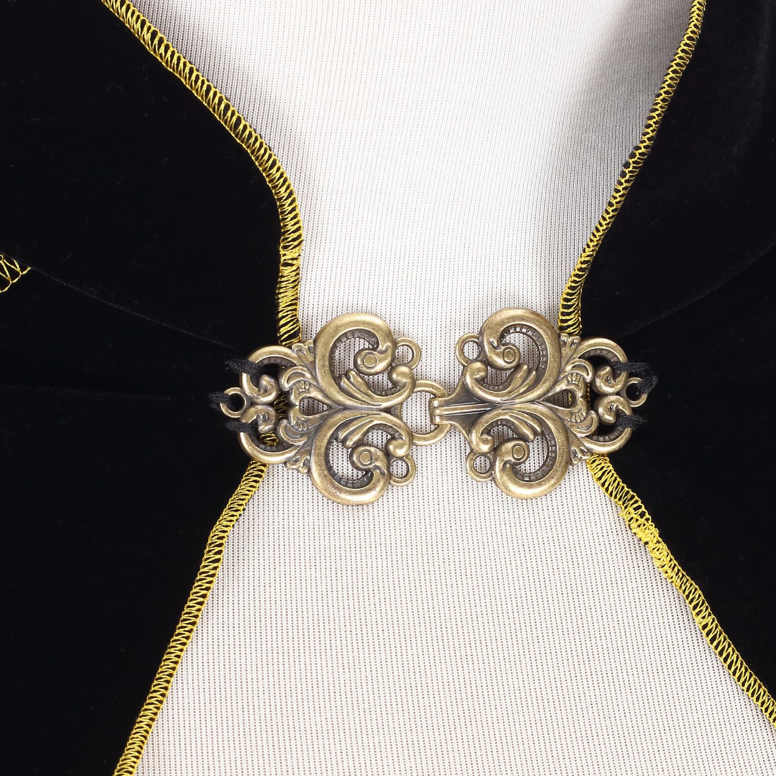 RRCBMD Womens Medieval Cloak Renaissance Victorian Deluxe Stand Collar Velvet Gold Trim Black Cape for Adult Halloween Cosplay Dress Up 43.3Inch - Image 4