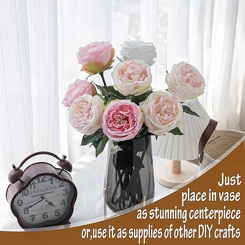 Miniatura 6 de 6 flores artificiales Eden Rose de 24 pulgadas, tallo súper largo David Austin, rosa de col de seda de tacto real para decoración del hogar, centro