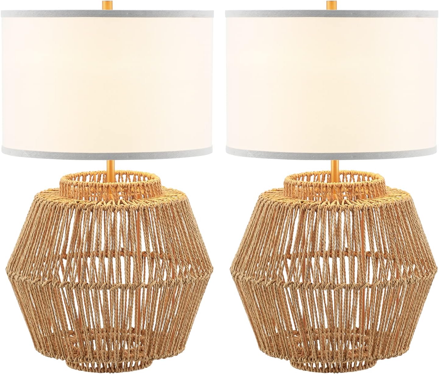 VILUXY Woven Rattan Table Lamp, HandWorked Cage Shade Natural Bedside
