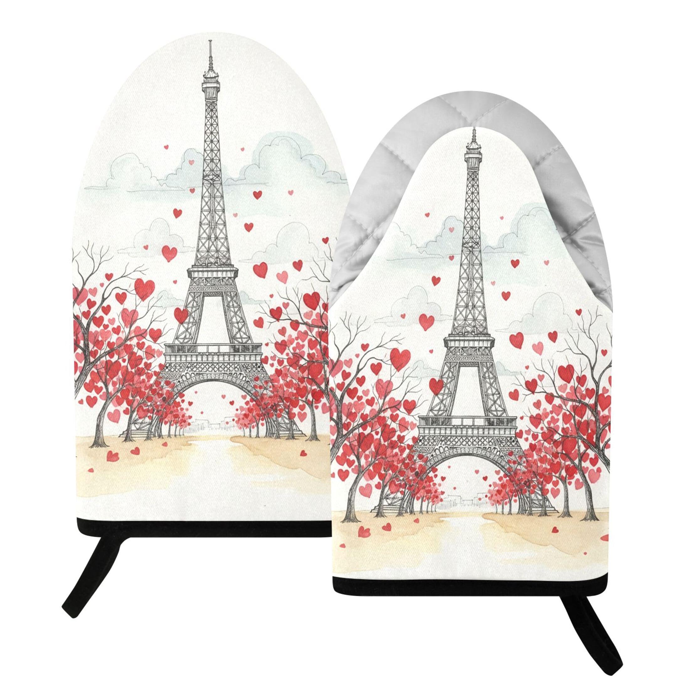 Kutsu Paris Tower Oven Mitts for Kitchen, Heat Resistant Cotton Oven Gloves for BBQ Baking Cooking, Breathable Kitchen Essentials, 2 pcs