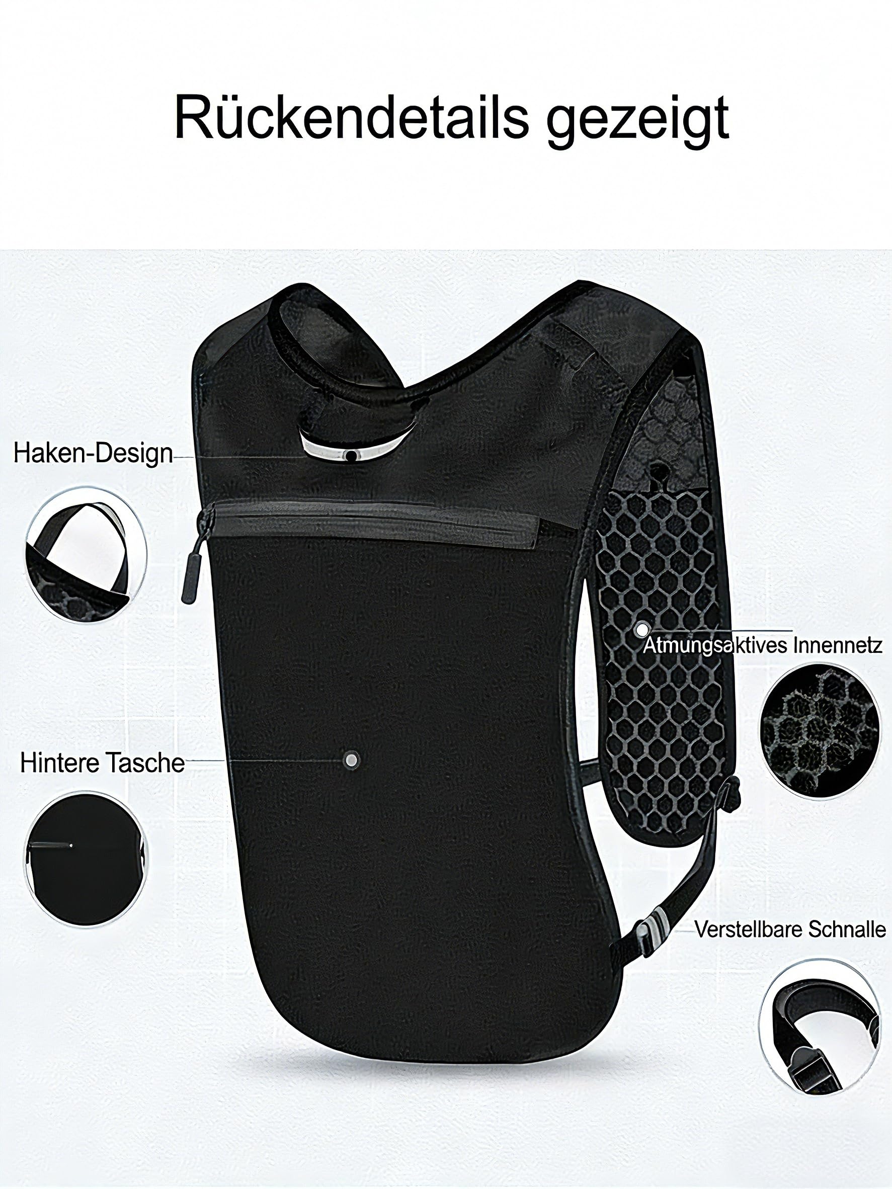Verstellbare Laufweste für Damen und Herren, Leichter & Atmungsaktiver Laufrucksack, Reflektierend Trinkweste Laufen, 5-Liter-Trinkrucksack für Wandern, Radfahren und Marathon