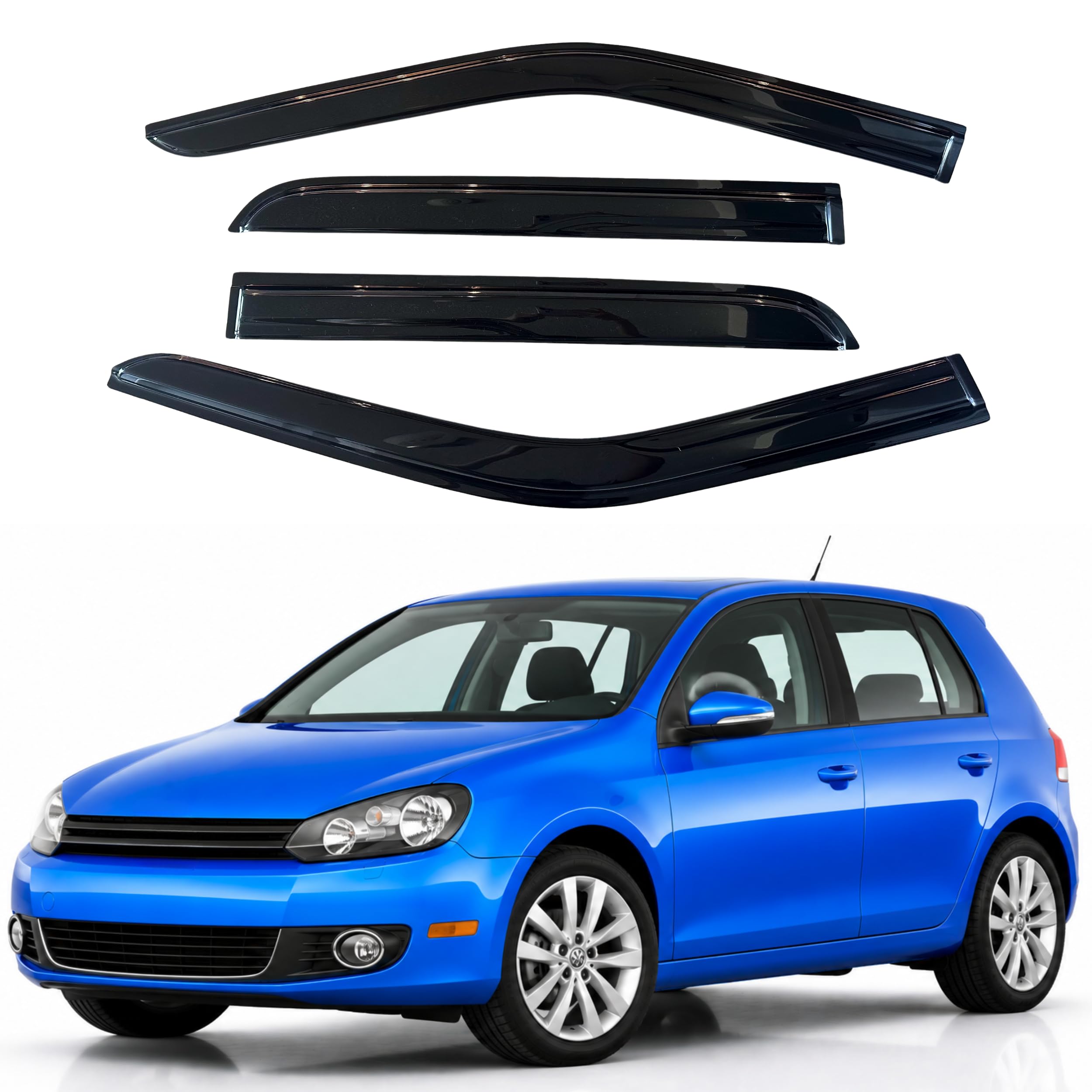 IG Window Visors Fit for 2010-2014 Volkswagen Golf, Out-Channel Rain Guards Vent Wind Deflectors 4PC, Car Accessories for 10-14 VW Golf (5-Door Only)