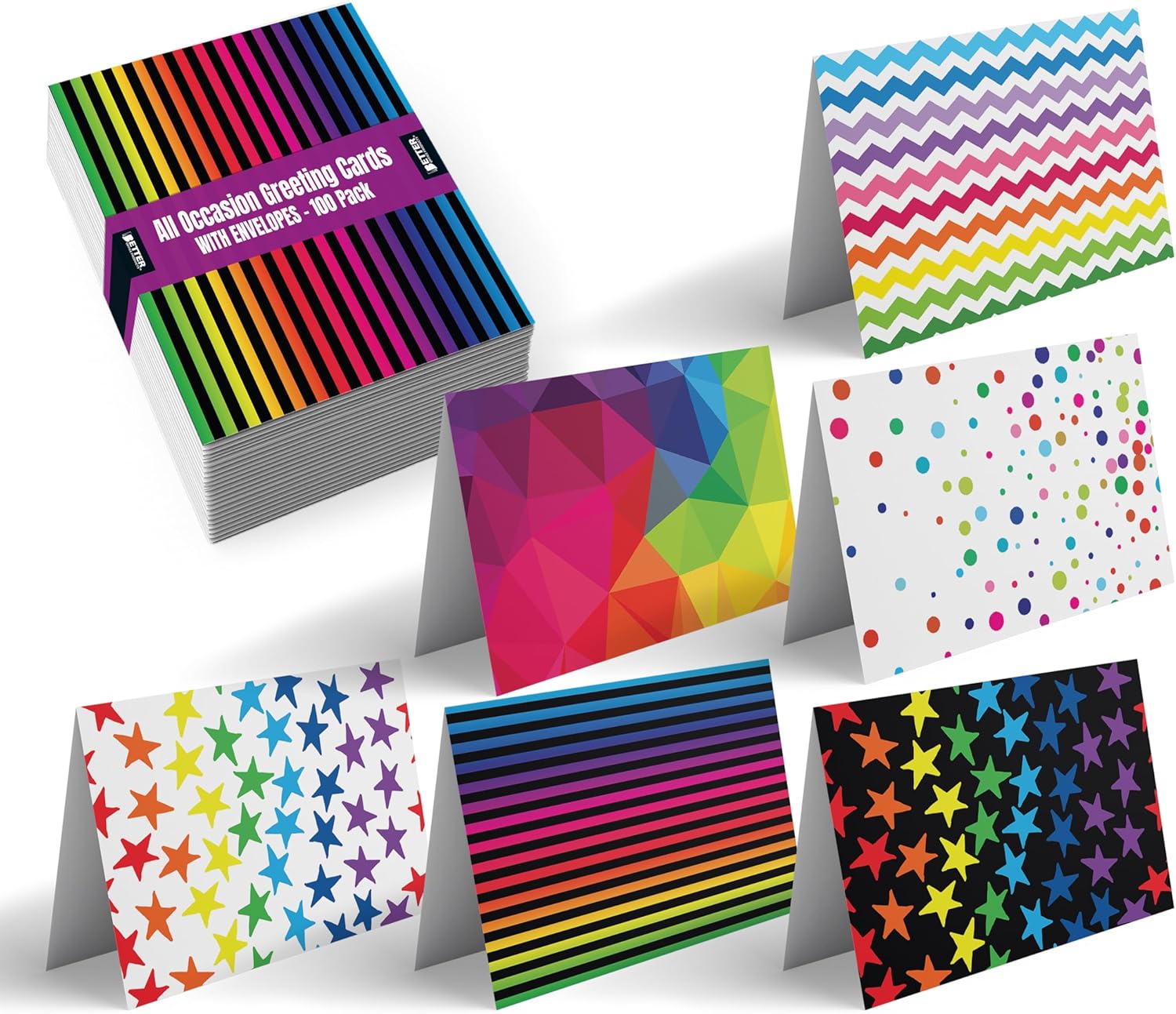 Better Office ProductsBetter Office Products Greeting Card for Every Occasion Assorted Blank Note Card 4 x 6 Inch 6 Bright Shape Design Blank Inside Pack of 100 with Envelope