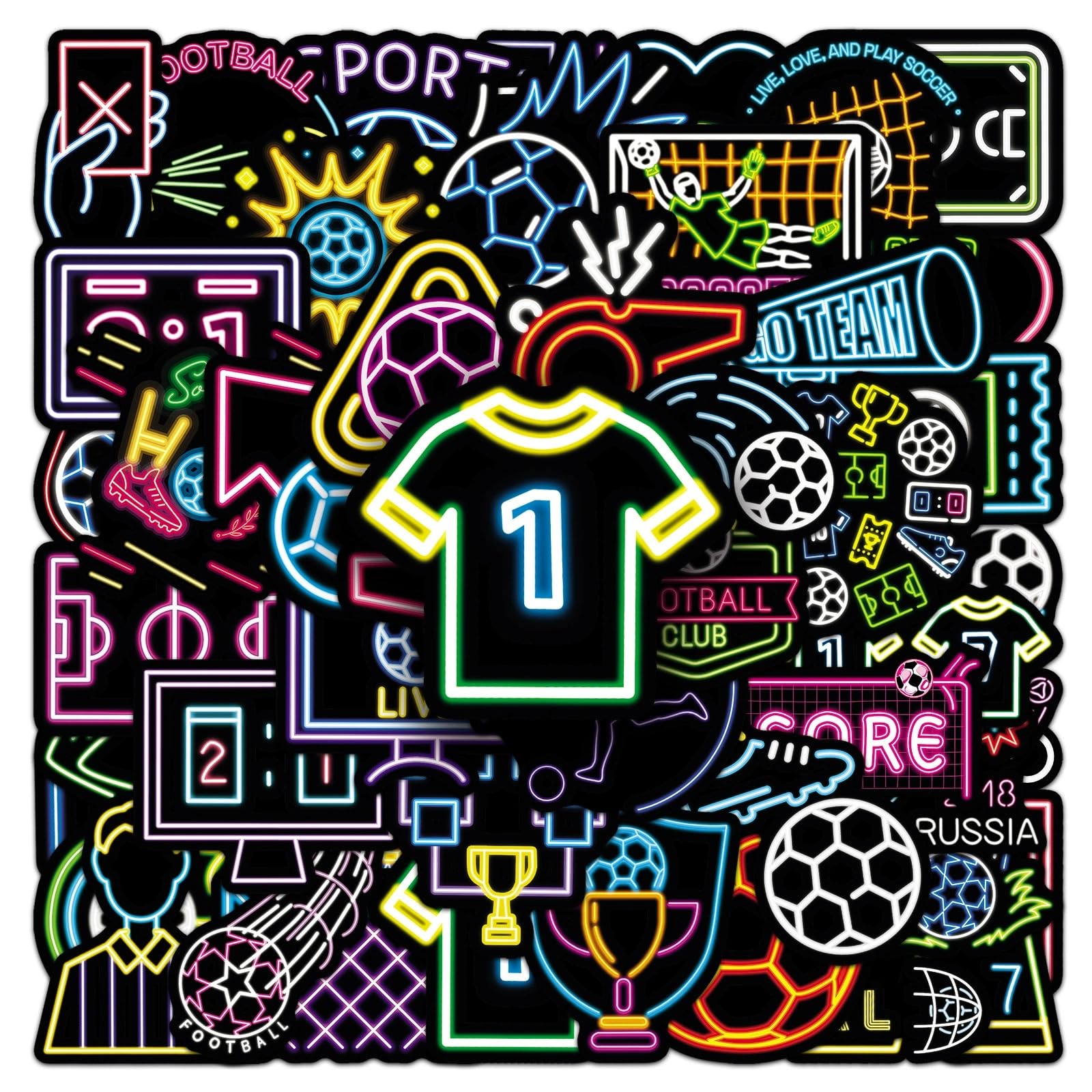 50 Stück Fußball Aufkleber Pack Soccer Sticker Set Wasserdichte Vinyl Sticker für Laptop Kinder Autos Motorrad Fahrrad Skateboard Gepäck Koffer Computer Aufkleber Graffiti Decal