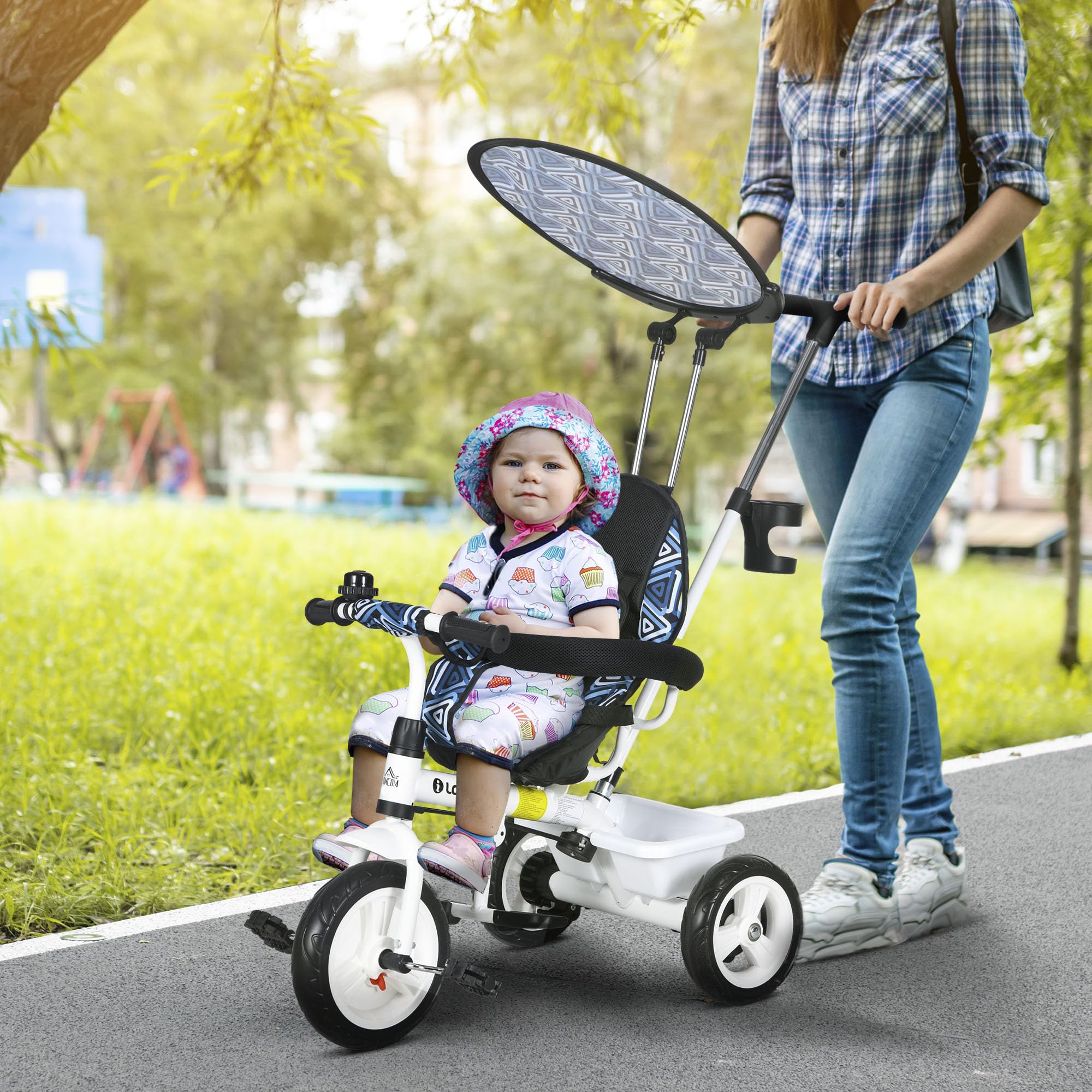 HOMCOM Trike 6-w-1 dzieci z rączką pchania 18 mies-5 lat Niebieski