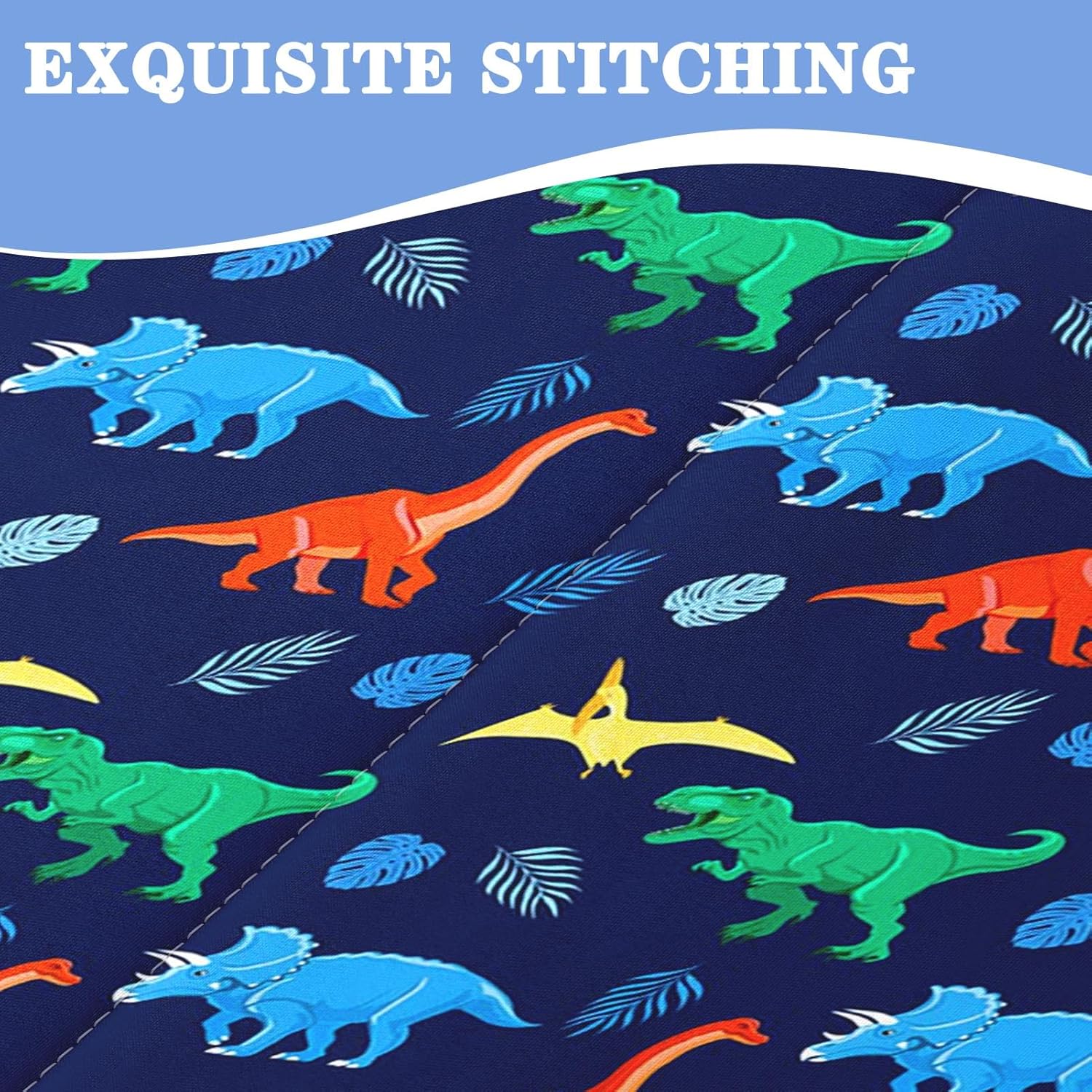 Nesker Twin Zipper Bedding, Dinosaur Zipper Bedding Sets for Boys, 3pcs All in on one, Blue Kids Comforter Set with Fitted Sheet and 2 Pillowcases - Image 5