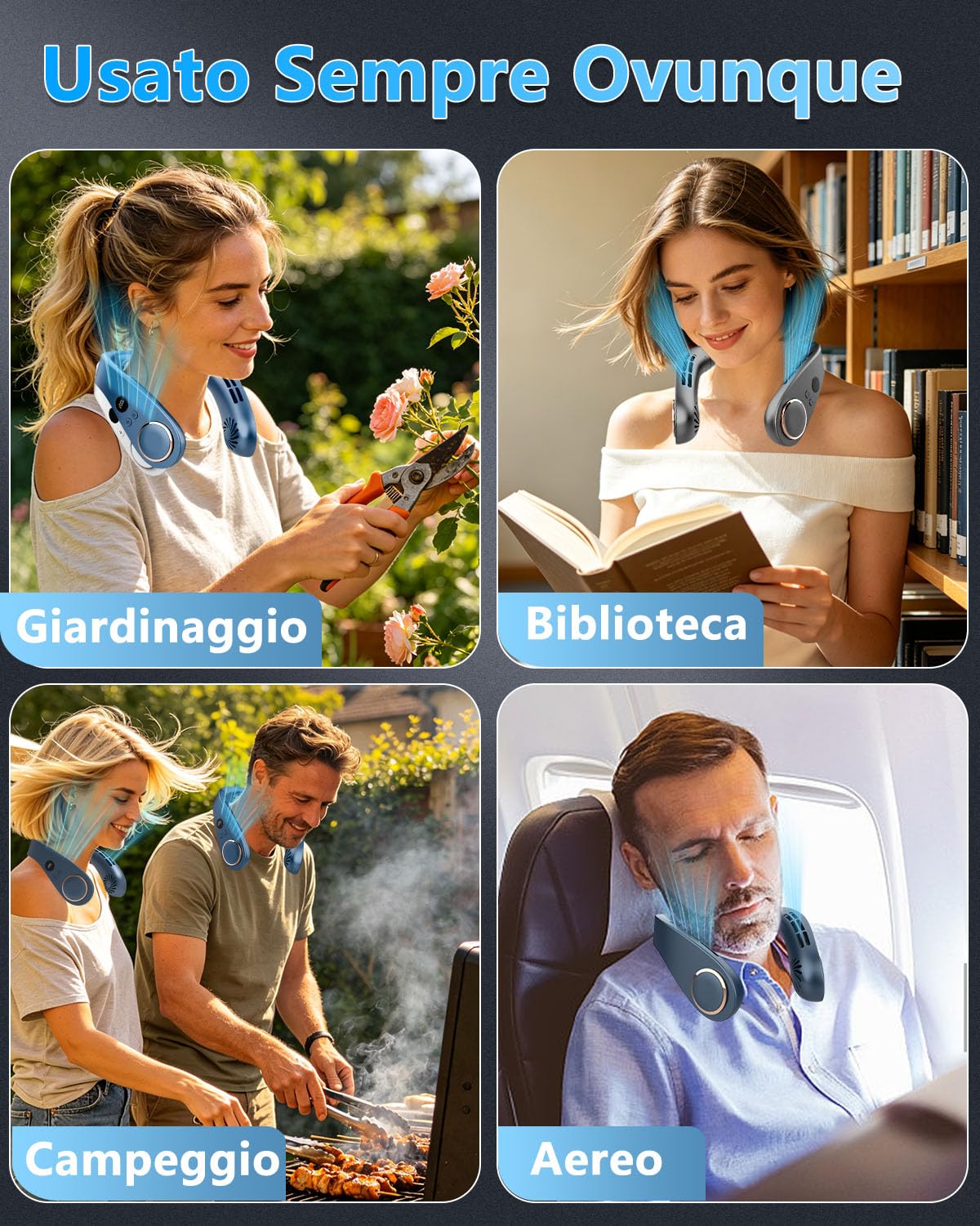 Ventilatore da Collo Raffreddatore Condizionatore Portatile, Mini Neck Fan Silenzioso con 3 Temperature e 5 Velocità, Batteria 5500mAh Potente Autonomia 15 Ore, per Mezzi Pubblici e Vita in Città