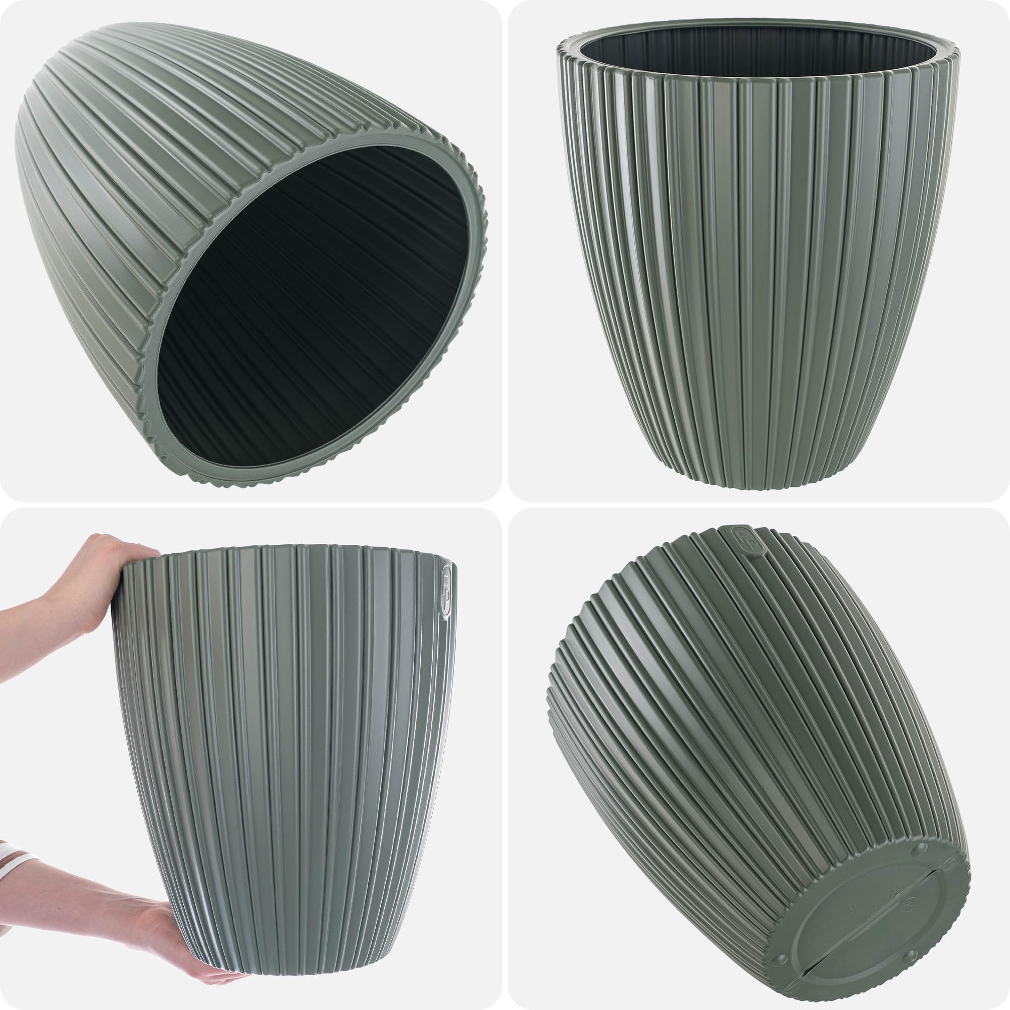 KADAX Pot de fleurs décoratif avec insert intérieur - Rond - En plastique - Pour l'intérieur et l'extérieur - Vert - 40 cm, K10160