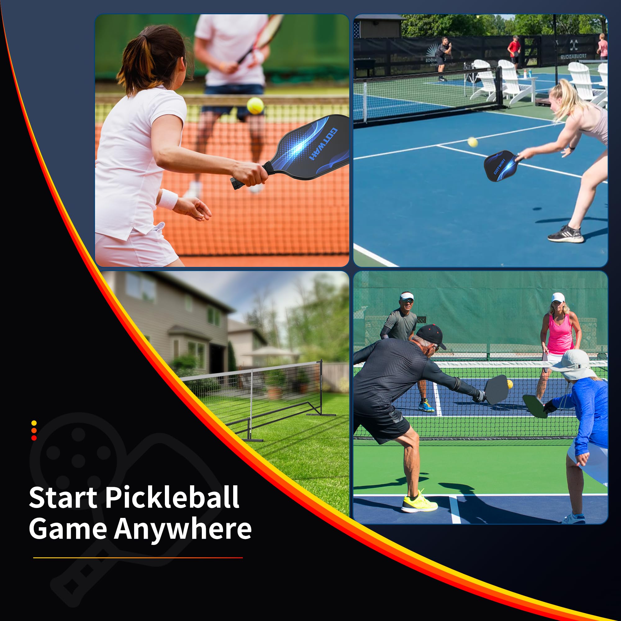 Red de pickleball portátil de 6,9 m, color negro, material de polietileno, para pickleball, exterior e interior