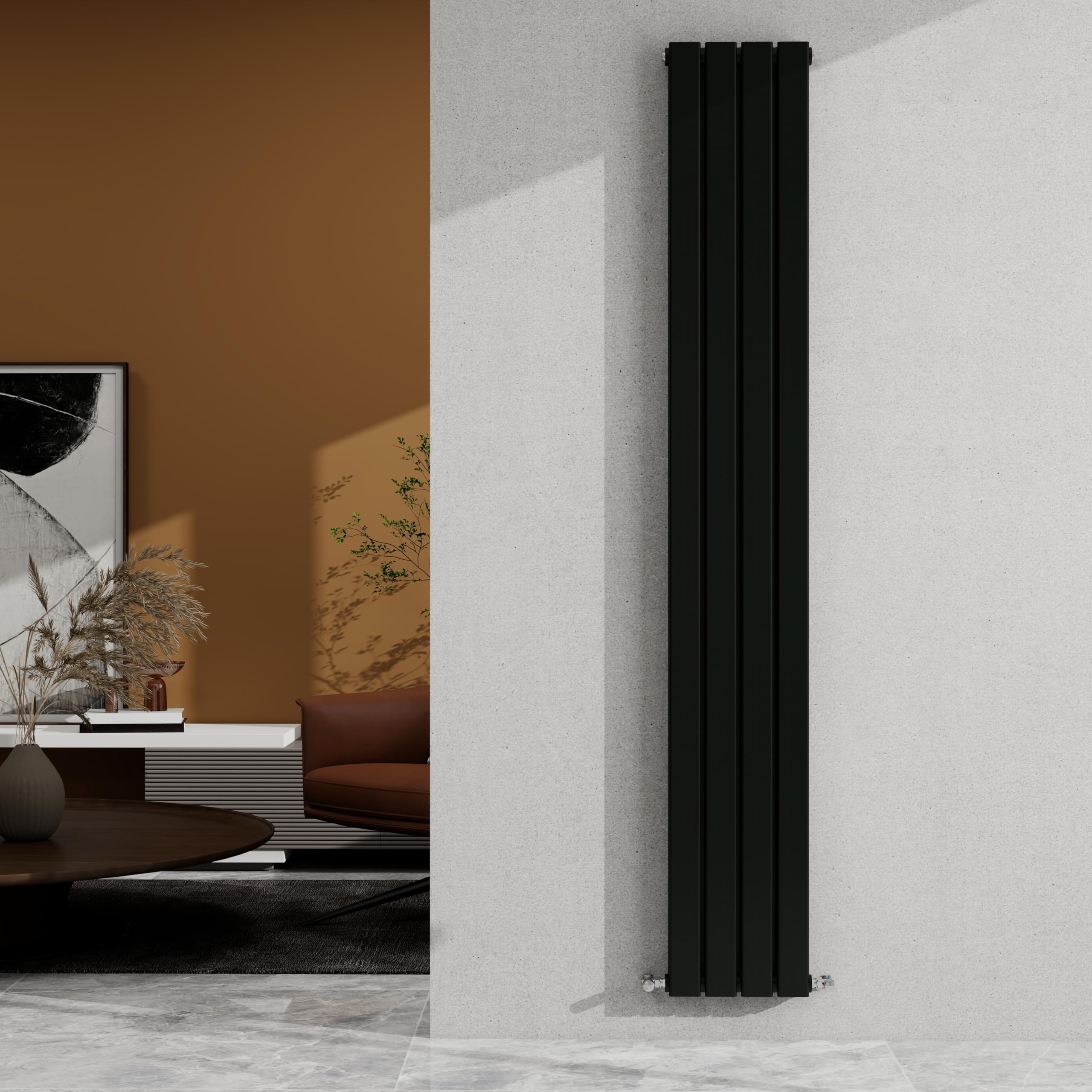 Sky Bathroom Black 1800×272Mm Vertical Designer Radiator Double Panel Modern Central Heating Flat Panel Rad 3268 Btu
