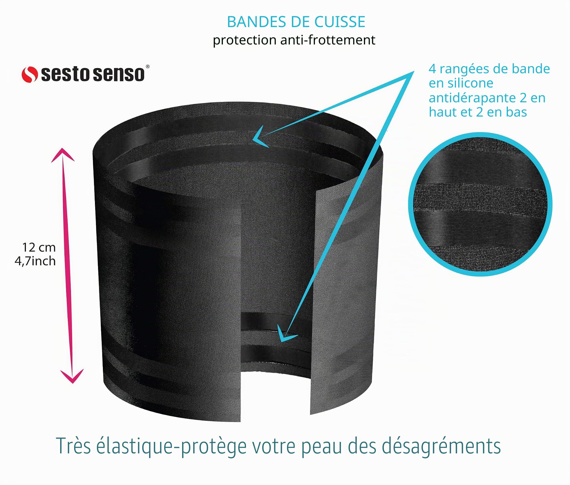 sesto senso 2 Paires Bandes de Cuisses Dentelle et Lisse Protège-Cuisse Elastiques Antidérapant Silicone Bande