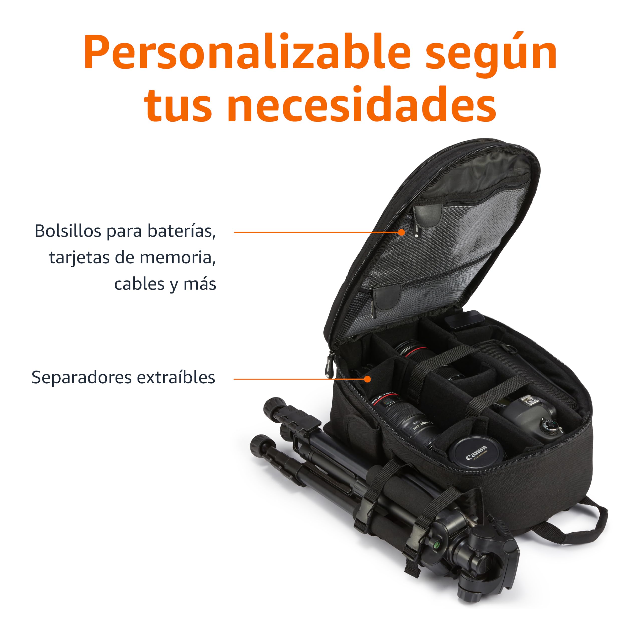 Amazon Basics Mochila para Cámara de Gran Capacidad con Acolchado Interno para DSLR y Accesorios, Impermeable y Resistente a los Golpes, 30 x 15 x 37 cm, Negro, Sólido