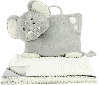 Animal Adventure | Wild for Style| Character Cuddle Combos | 2-in-1 Stow-n-Throw Cuddle Bud with Carrying Handle & Zipper Pouch for Blanket Storage Set ­– 30" W x 39" H Blanket – Elephant