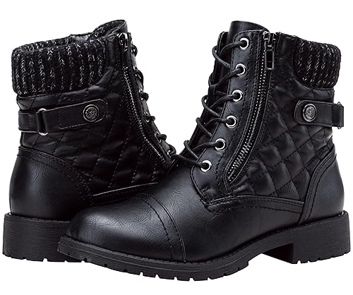 Vepose Women's Combat Ankle Boots Lace up Comfortable Short Booties