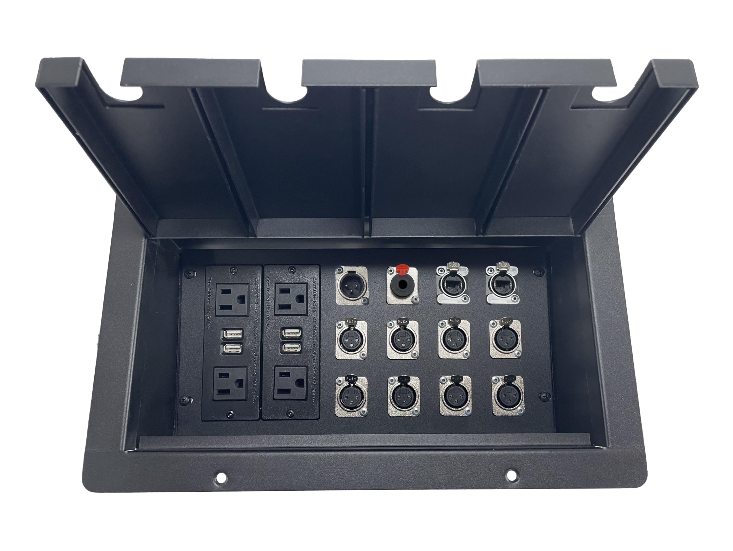 ProSpeakerparts PROCRAFT JUMBO 4 HOLE LID FEED-THRU RECESSED Stage Pocket/Floor Box w/ 2 WIRED AC 8 XLR Female 1 XLR Male 1 Locking 1/4