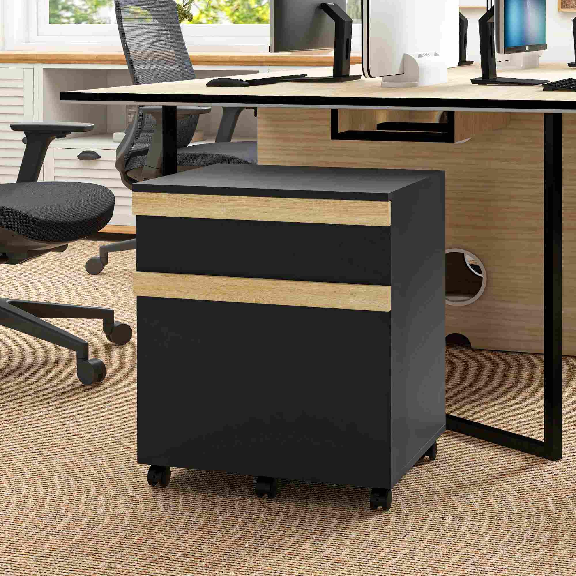 Vinsetto Ufficio piedistallo su ruote mobile con 2 cassetti estraibili classificatore 48 x 40 x 59,5 cm nero