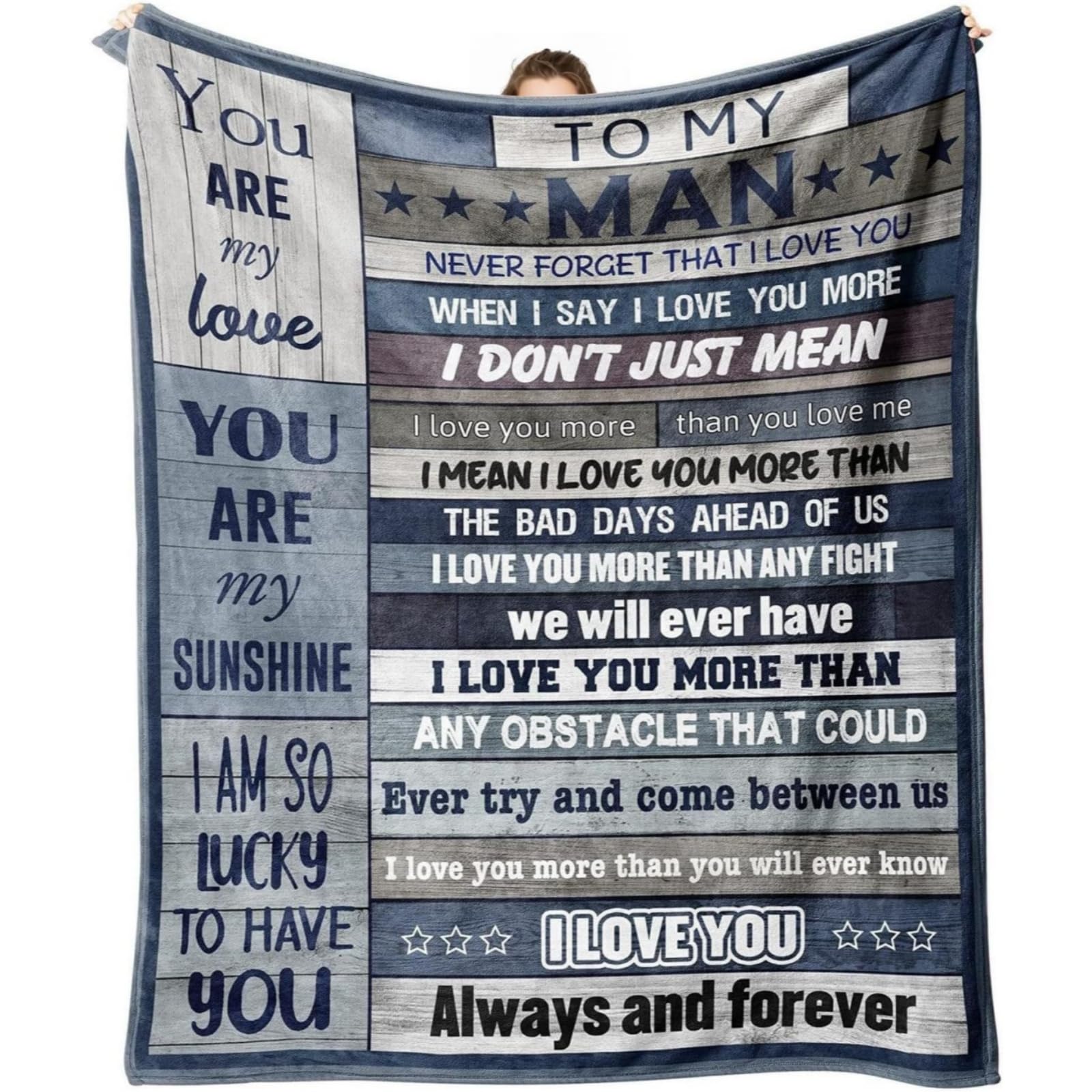 MORROWCAMP To My Man Blanket 150x200cm, Soft Flannel Throw with Romantic Love Message, Valentines Birthday Anniversary for Men Husband Boyfriend Fiance from Wife Girlfriend, Blue