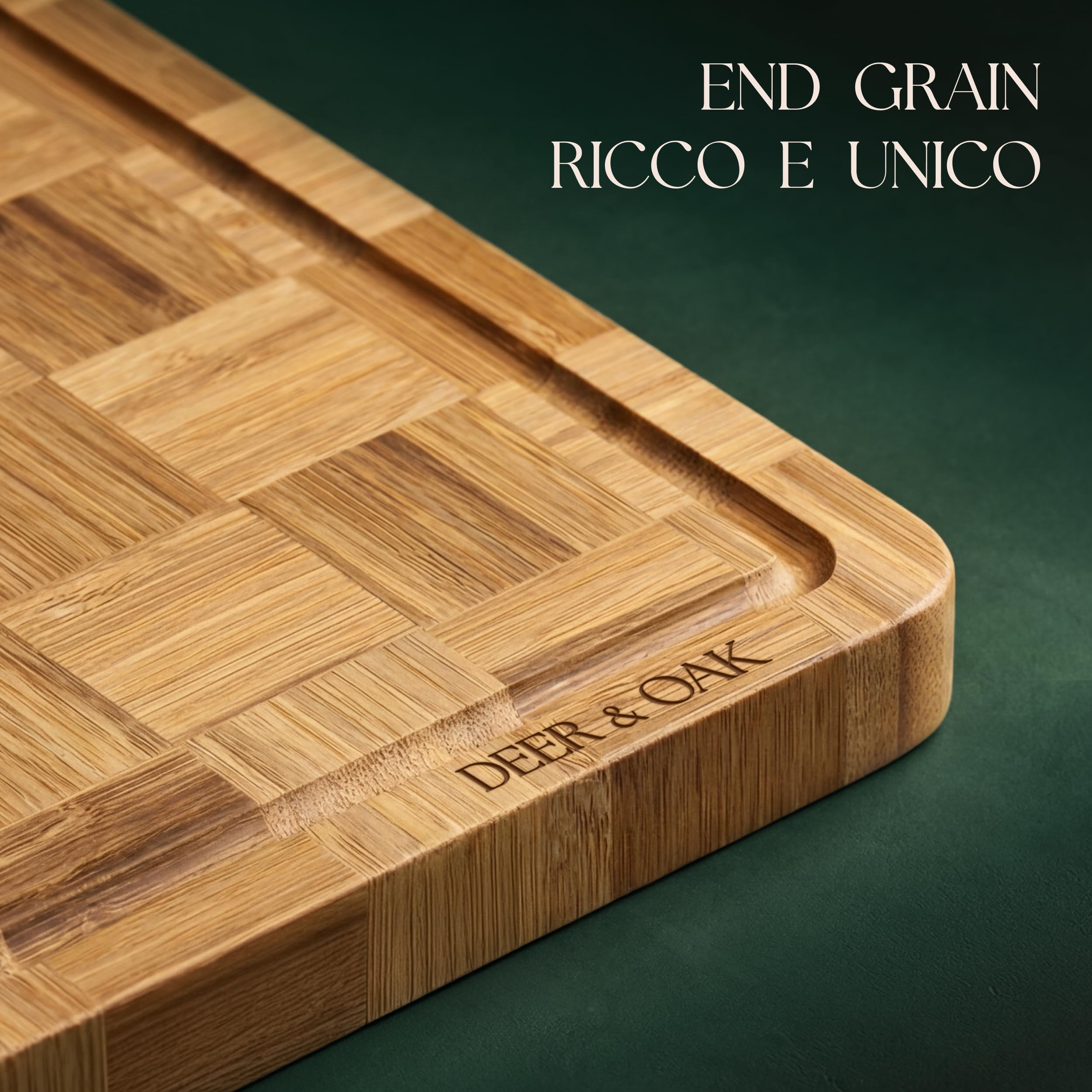 Deer & Oak Set 3 Taglieri in Bambù Carbonizzato con Supporto | Legno pre-oliato · Motivo intrecciato a cesto · Resistenti
