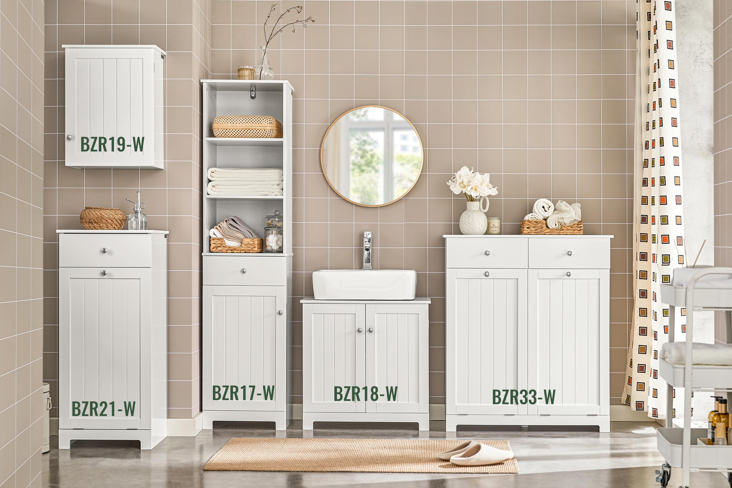 Meuble Bas De Salle De Bain Armoire Toilette Avec 1 Tiroir Et 1 Panier à Linge, BZr21-w - Toute