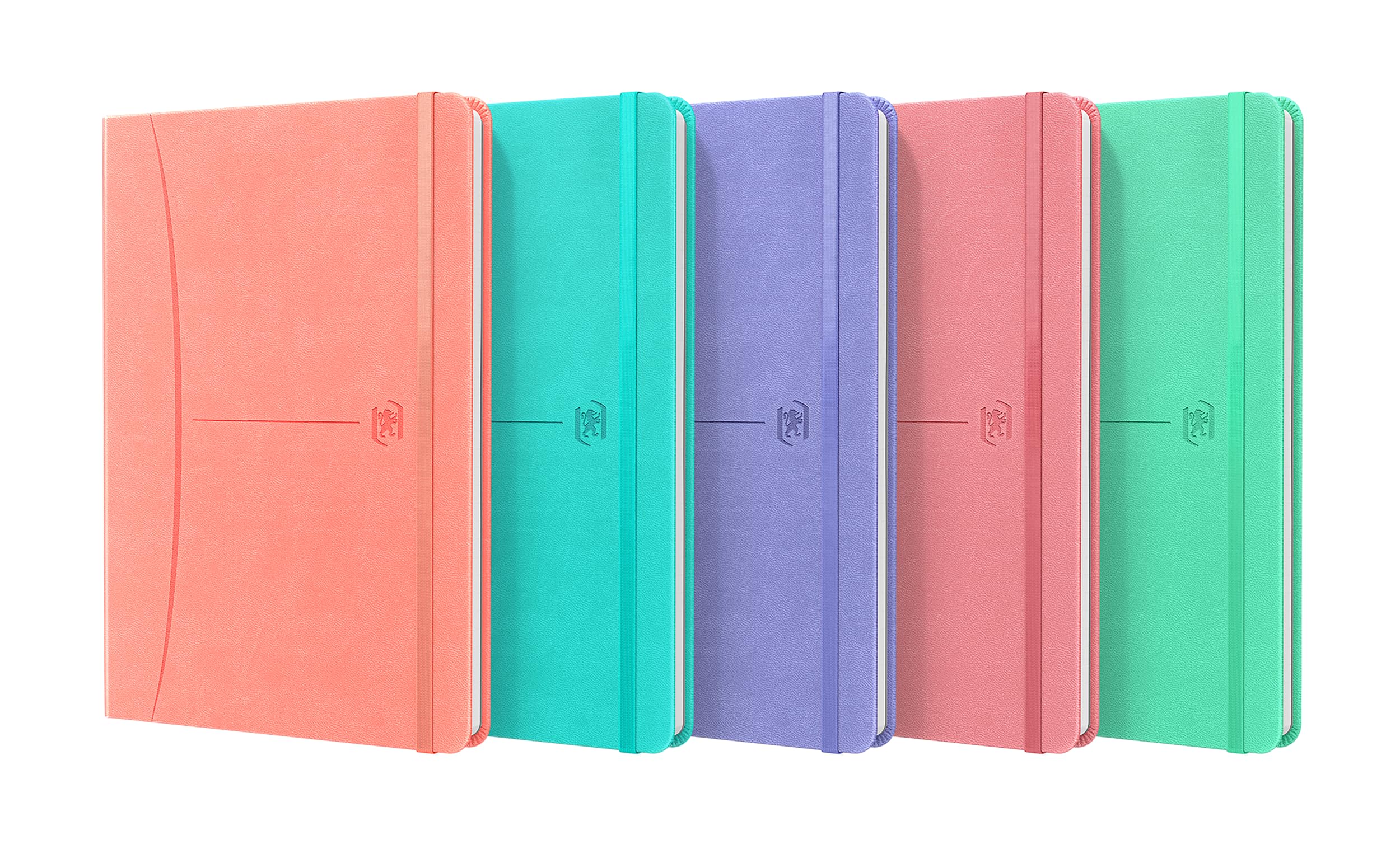 Oxford Notizbuch A5 kariert, Signature, 160 Seiten, Hardcover mit Kunstleder, 5 Pastell Farben, 5 Stück