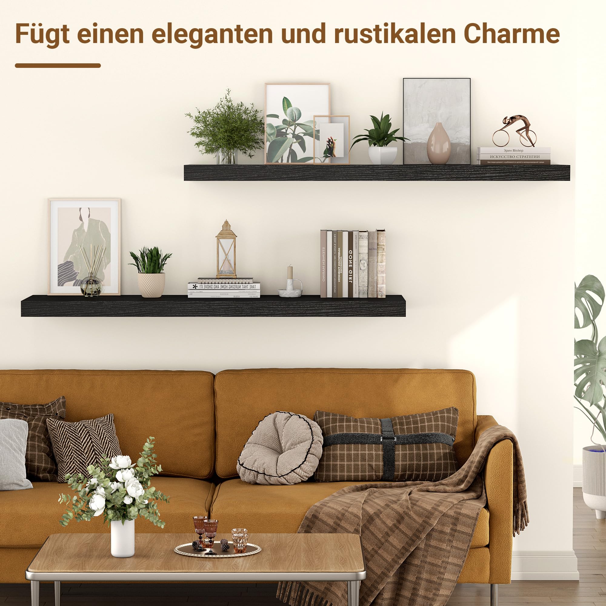 Extra Tiefes 29,5 cm Wandregal Holz, 90cm Lang Wandboard Schwarz 2er Set, Schweberegal aus MDF Holz, Regal Wand für mehr Stauraum, Regalbrett für Küche, Wohnzimmer, Schlafzimmer, Badezimmer & Büro