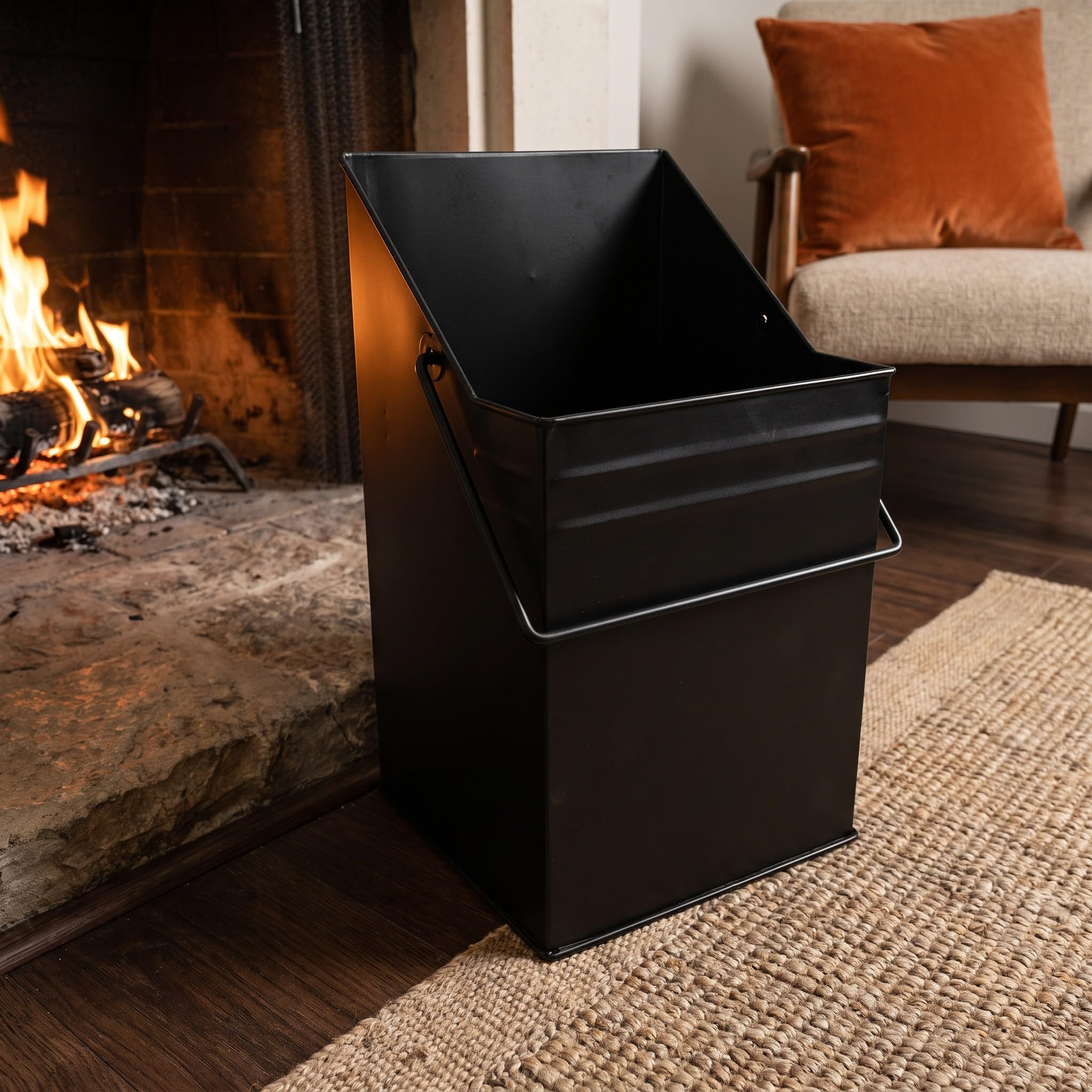 Zerodeko Cubo metálico para Cenizas de Chimenea: contenedor de carbón de Hierro | Cubo multiusos para cenizas de estufa de leña, ideal para fogatas de camping, sin tapa, 15x9x7".