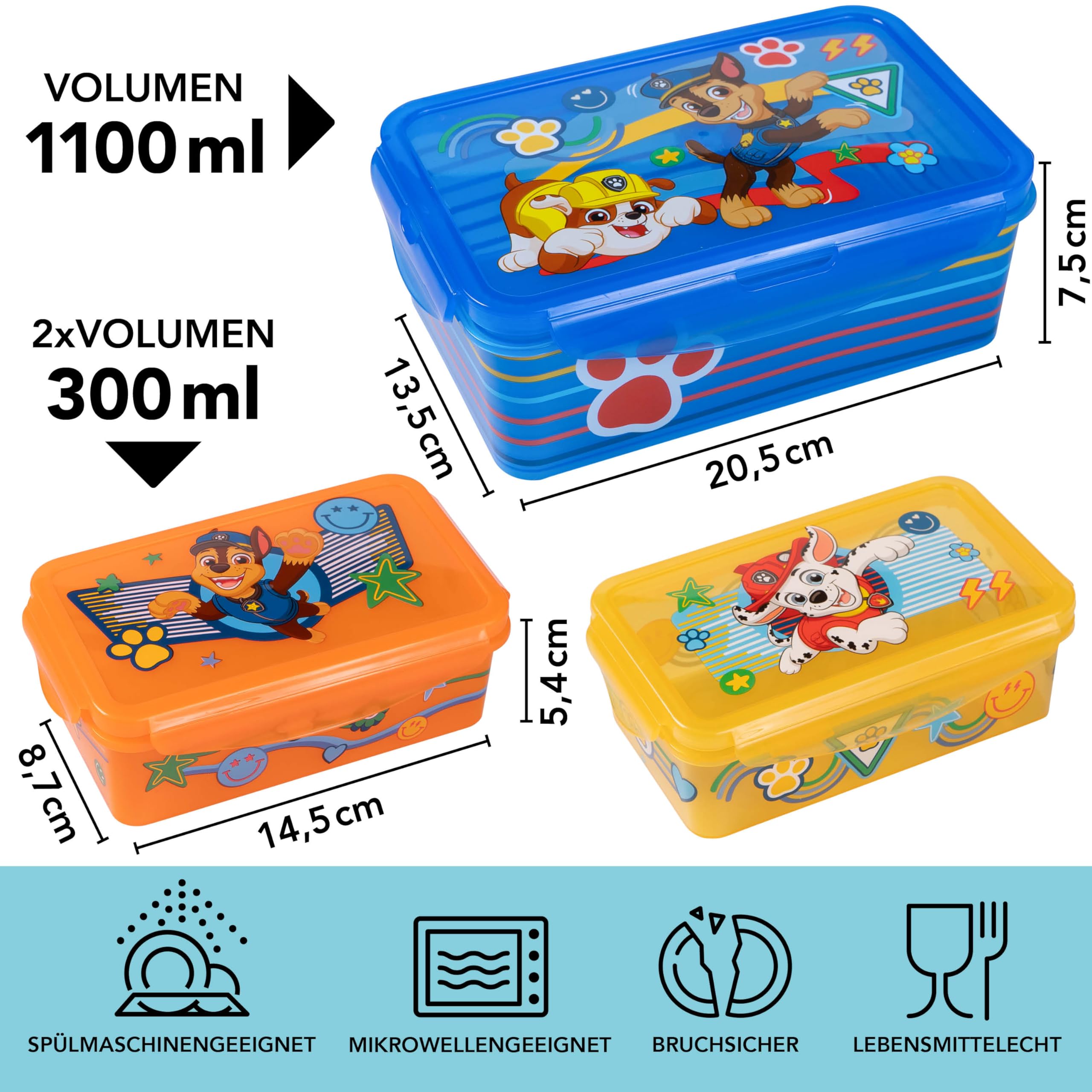 p:os PAW Patrol Kühltasche Klein Kinder 1,7 L - Mini-Kühlbox inkl. 3x Brotdose - Perfekt für Unterwegs, Strand, Kindergarten oder Schule, Blau