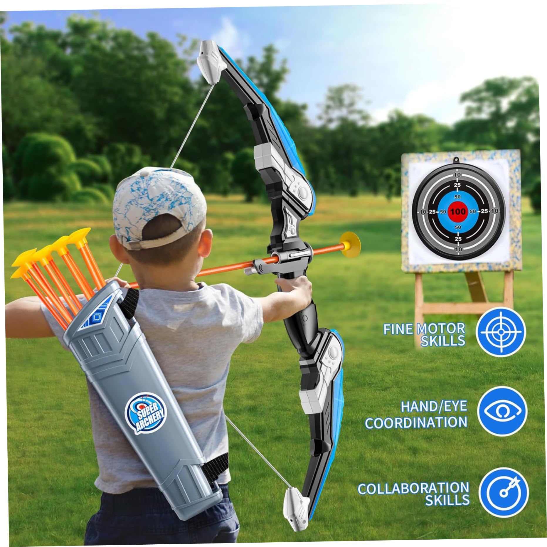 Juego de Arco y Flecha para niños Juego de Tiro con Arco LED de plástico para niños Incluye Estuche para y Flecha Dianas Botellas Juguetes educativos fáciles de Usar para 4 años Rose