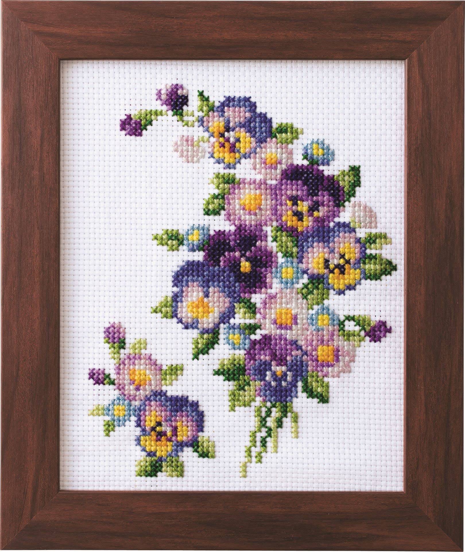 COSMO Cross Stitch Kit Pansy Daisy Seasonal Flower 7.5x6.3in Japan