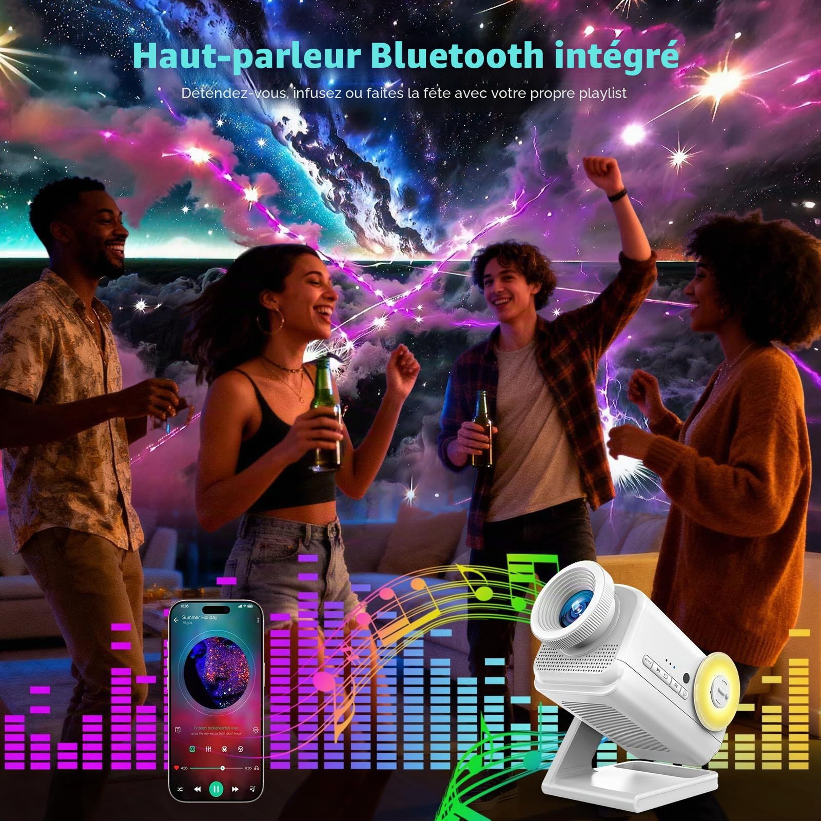 anysun Projecteur Ciel Étoilé Galaxie 3D, 60 Thèmes, Haut-Parleur Bluetooth