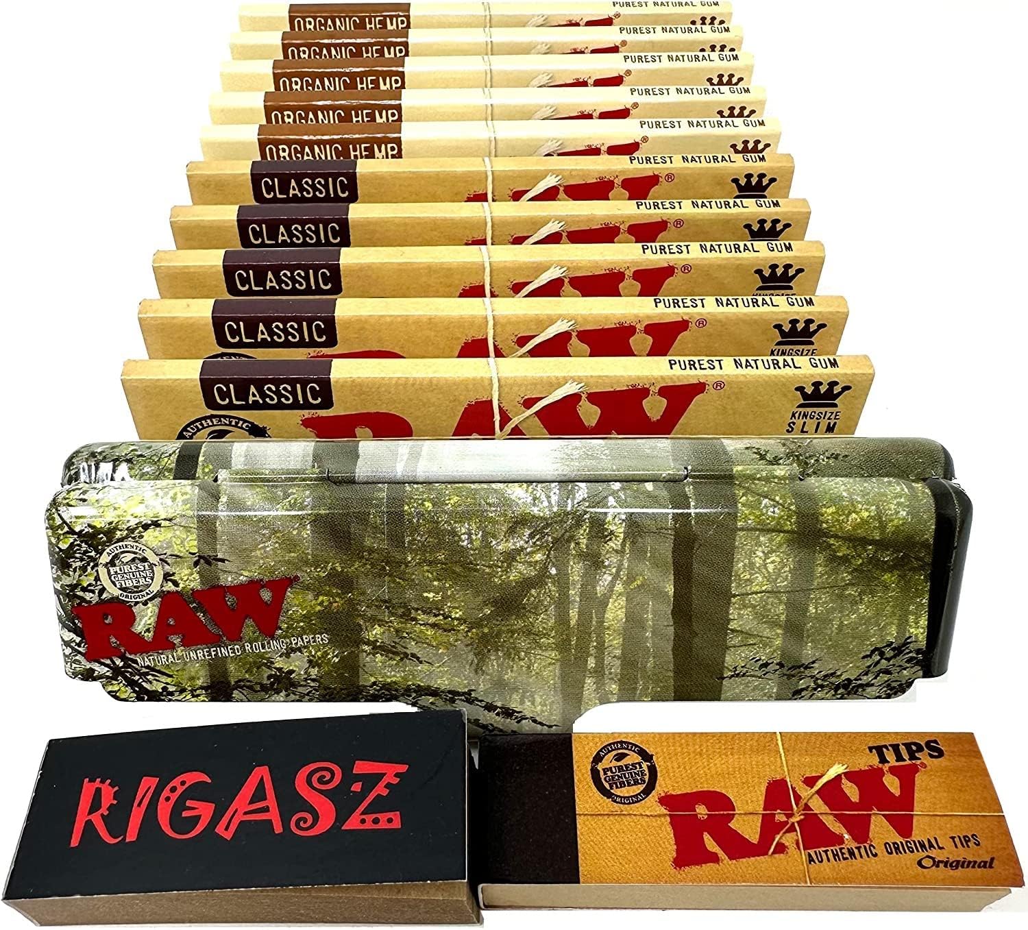 Rigasz Tips Raw 10 Pack Organic Classic KS Slim Rolling Papers with
