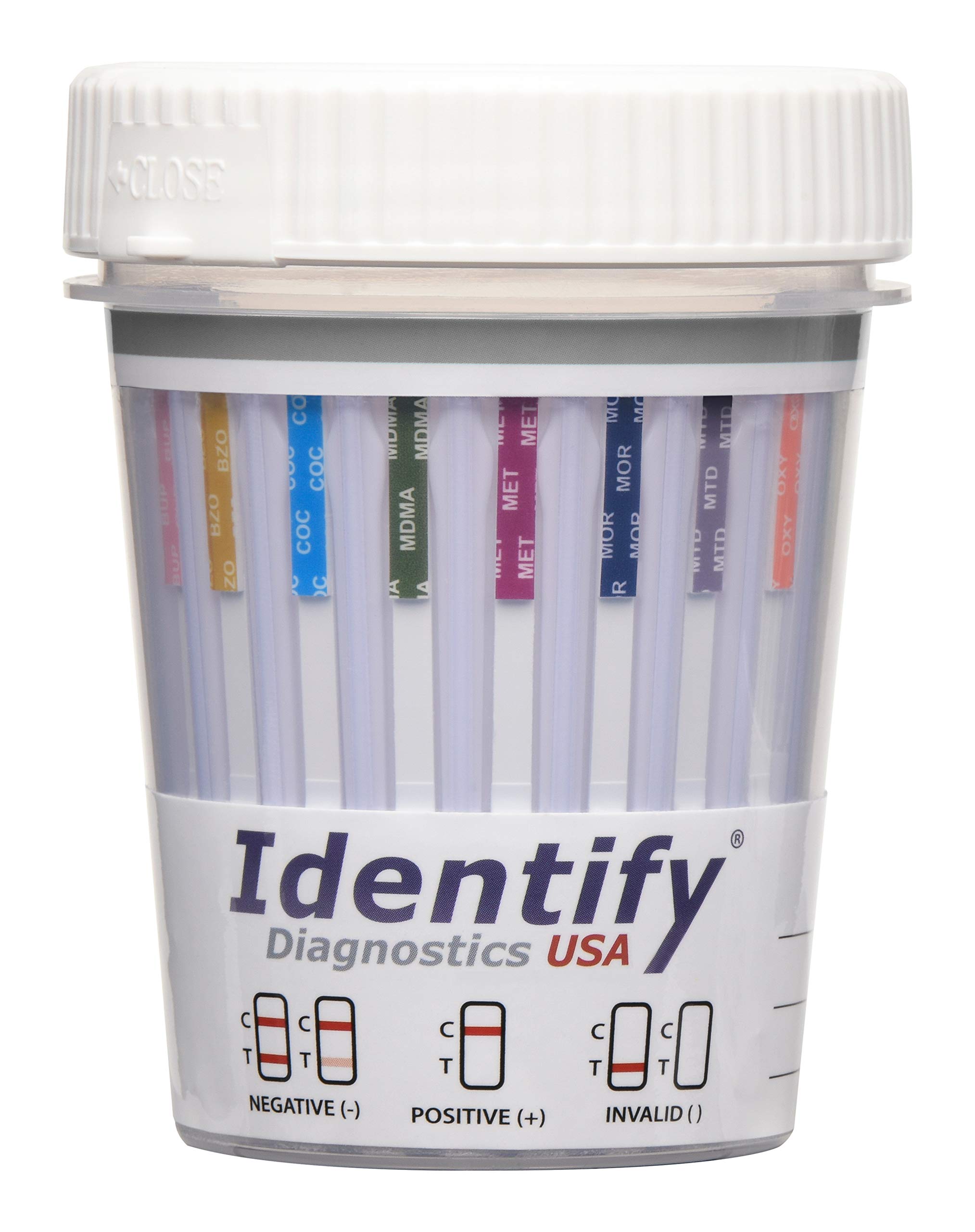 Identify DiagnosticsUSA Drug Screen Test | 50 Pack | Made In USA 12 Panel CLIA Waived Instant Urine Drug Test Kit for AMP,BAR,BUP,BZO,COC,MDMA,MET,MTD,MOP|OPI,OXY,PCP,THC