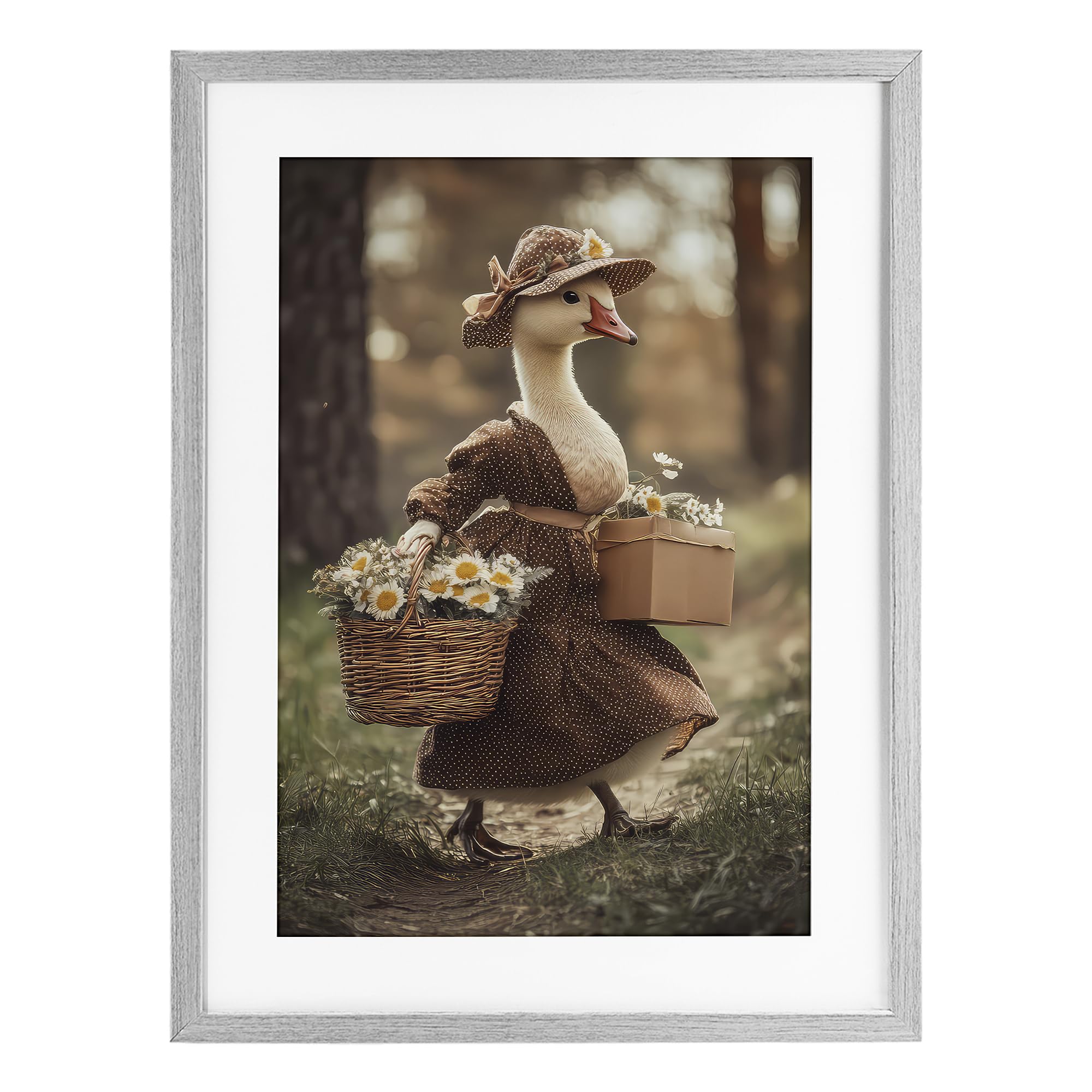 Stupell Industries Farmhouse Gray (Textured) Mother Goose Floral Cottagecore, 17 X 23 Inch Framed Print Under Glass