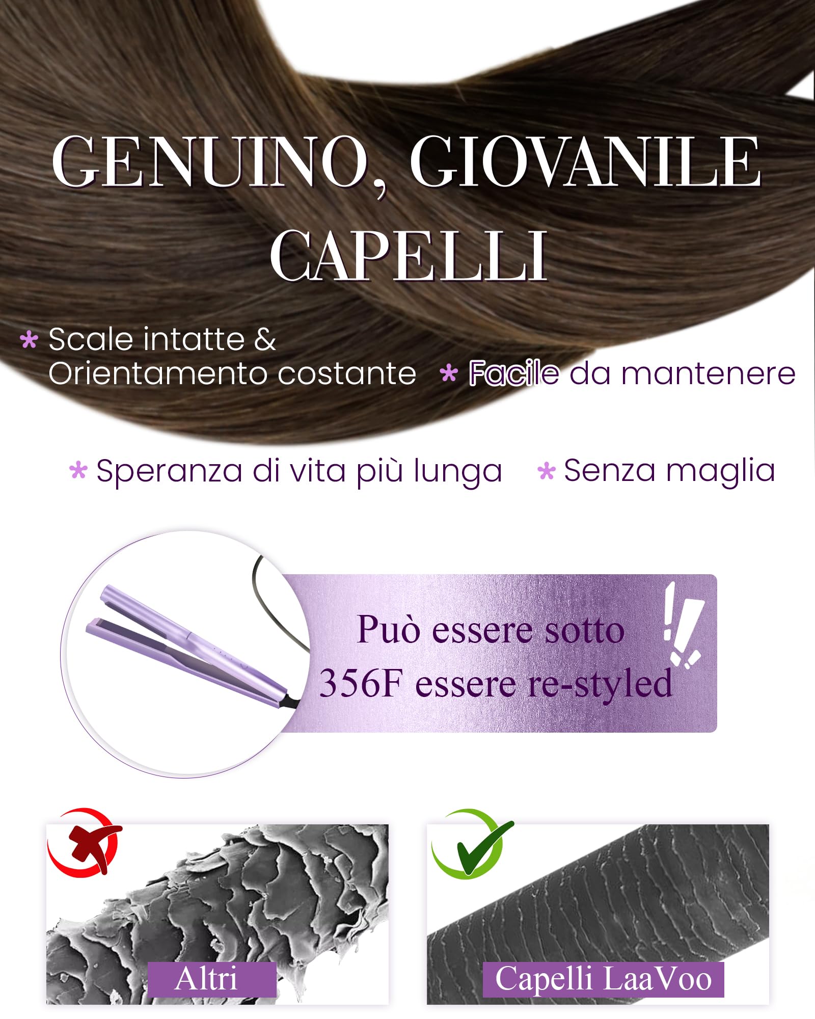 Totale 80g Extension Capelli Veri Cheratina Marrone Cioccolato 35cm con 40cm