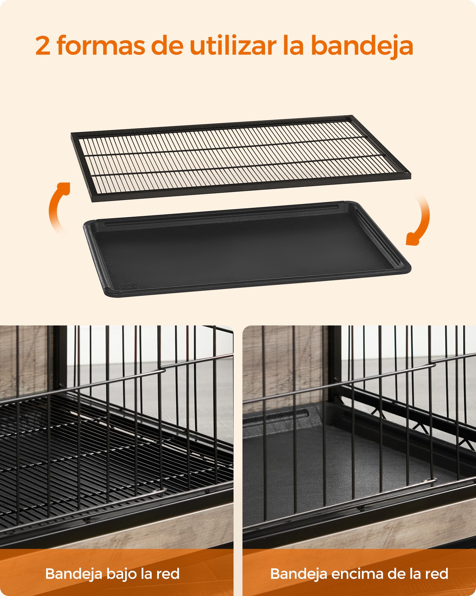 Feandrea Jaula para Perros, Mesa Auxiliar, Moderna Jaula para Perros hasta 32 kg, Jaula para Cachorros, Bandeja Extraíble, Casa para Mascotas, 2 Puertas, Greige PFC003G01