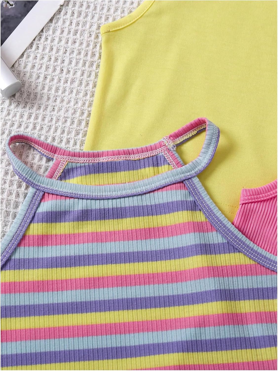 OYOANGLE Toddler Girl's 4 Pack Ribbed Knit Cropped Tank Top Sleeveless Cut Out Halter Tops - Image 2